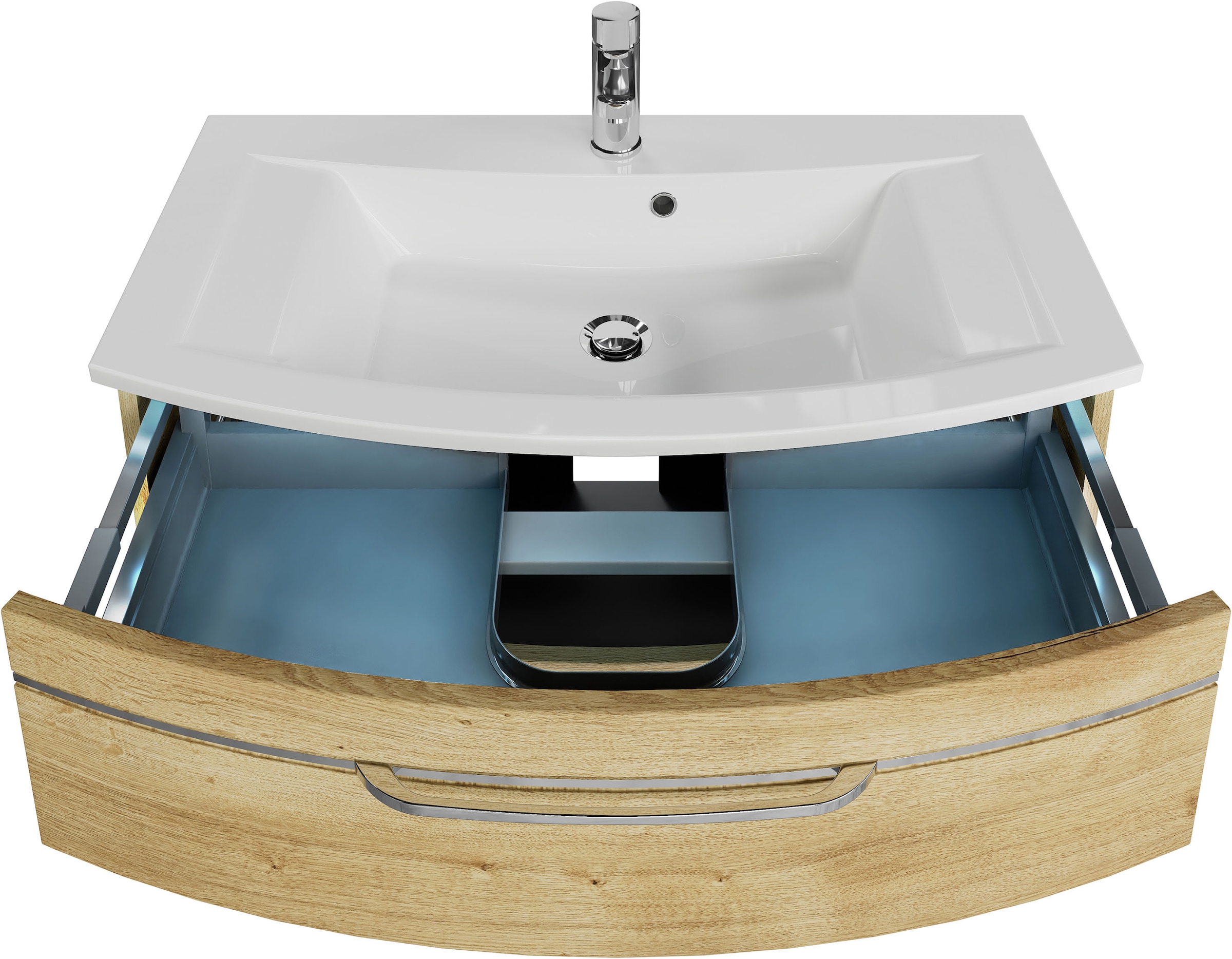 Saphir Badmöbel-Set »Serie 7045 2-teilig Mineralmarmor-Waschtisch mit LED-Spiegelschrank«, (Set, 2 St.), Badezimmer-Set 93,2 cm breit, inkl. Türdämpfer, 3 Türen, 2 Schubladen
