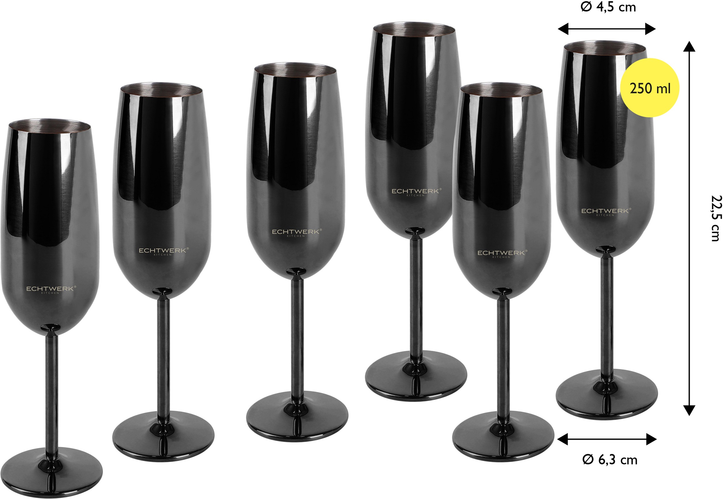 ECHTWERK Champagnerglas, (Set, 6 tlg.), Sektglas, Sektkelch, Champagnerkelch, bruchsicher, 250 ml