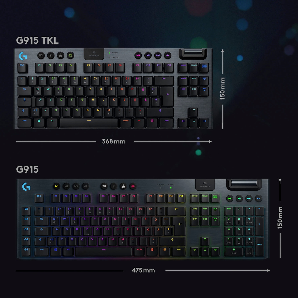 Logitech Gaming-Tastatur »G915 TKL Tenkeyless LIGHTSPEED«, (Multimedia-Tasten-Fn-Tasten-USB-Anschluss)