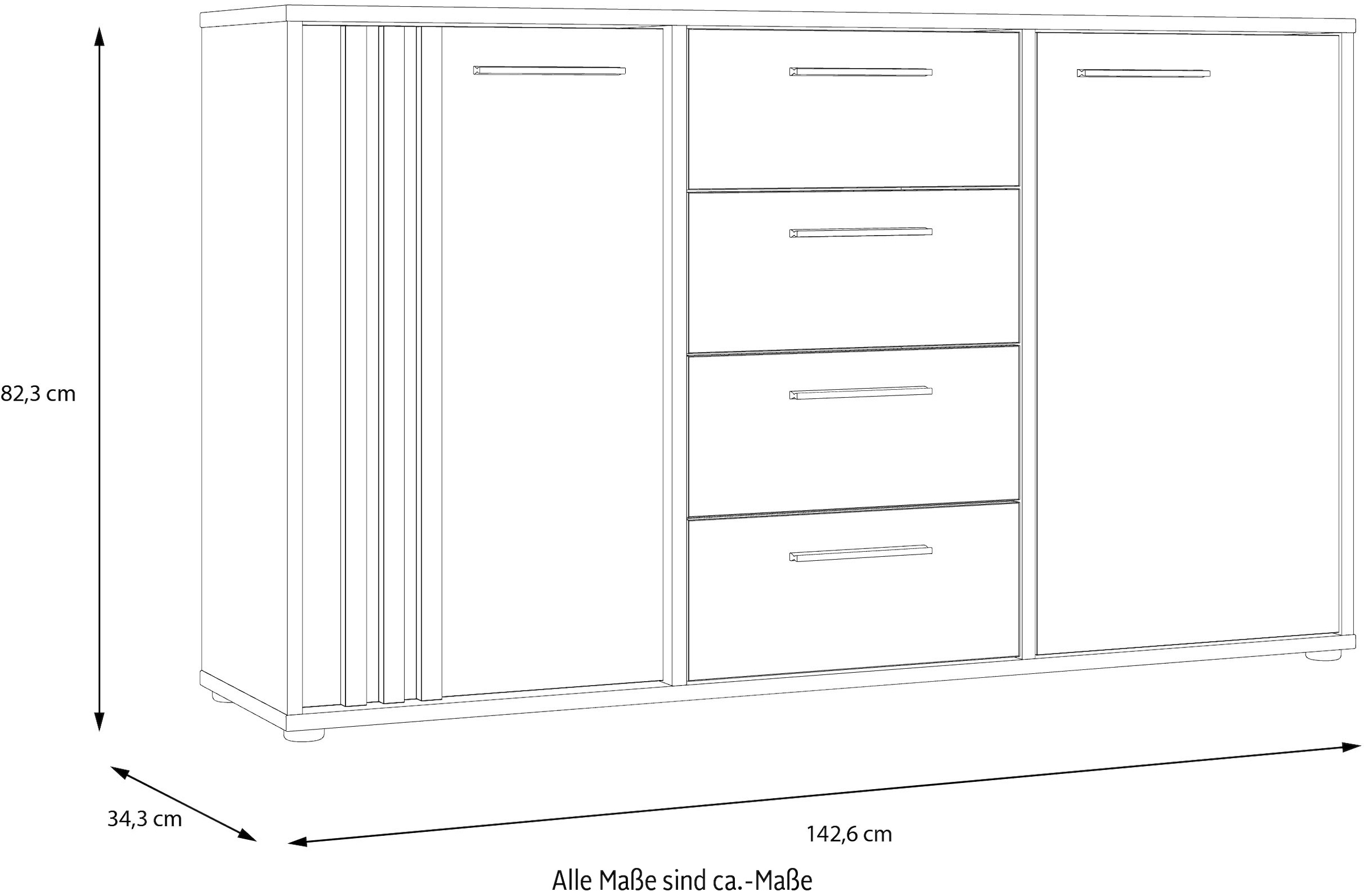 FORTE Sideboard »Cardigan«, Sideboard, 2 farbig, Stauraum, Schubkasten, Soft Close,Breite 142,6cm