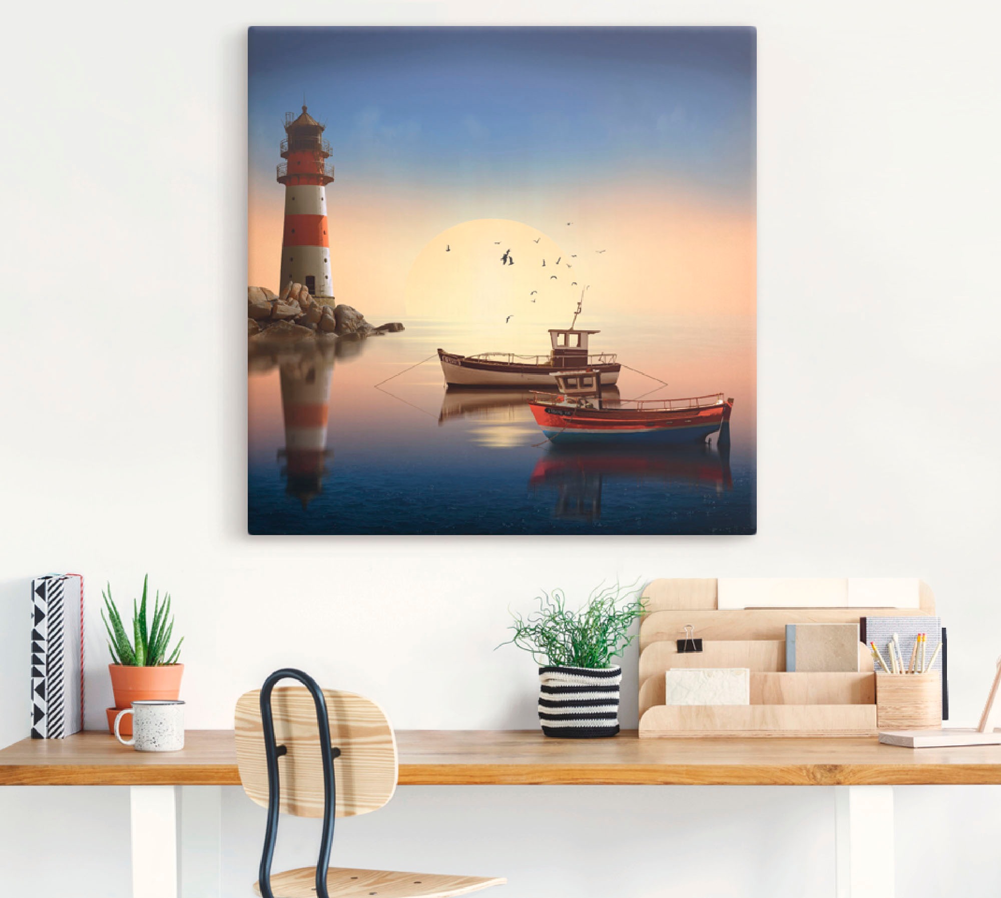 Artland Wandbild »Kleiner Hafen mit Leuchtturm«, Gebäude, (1 St.), als Leinwandbild, Wandaufkleber in verschied. Größen