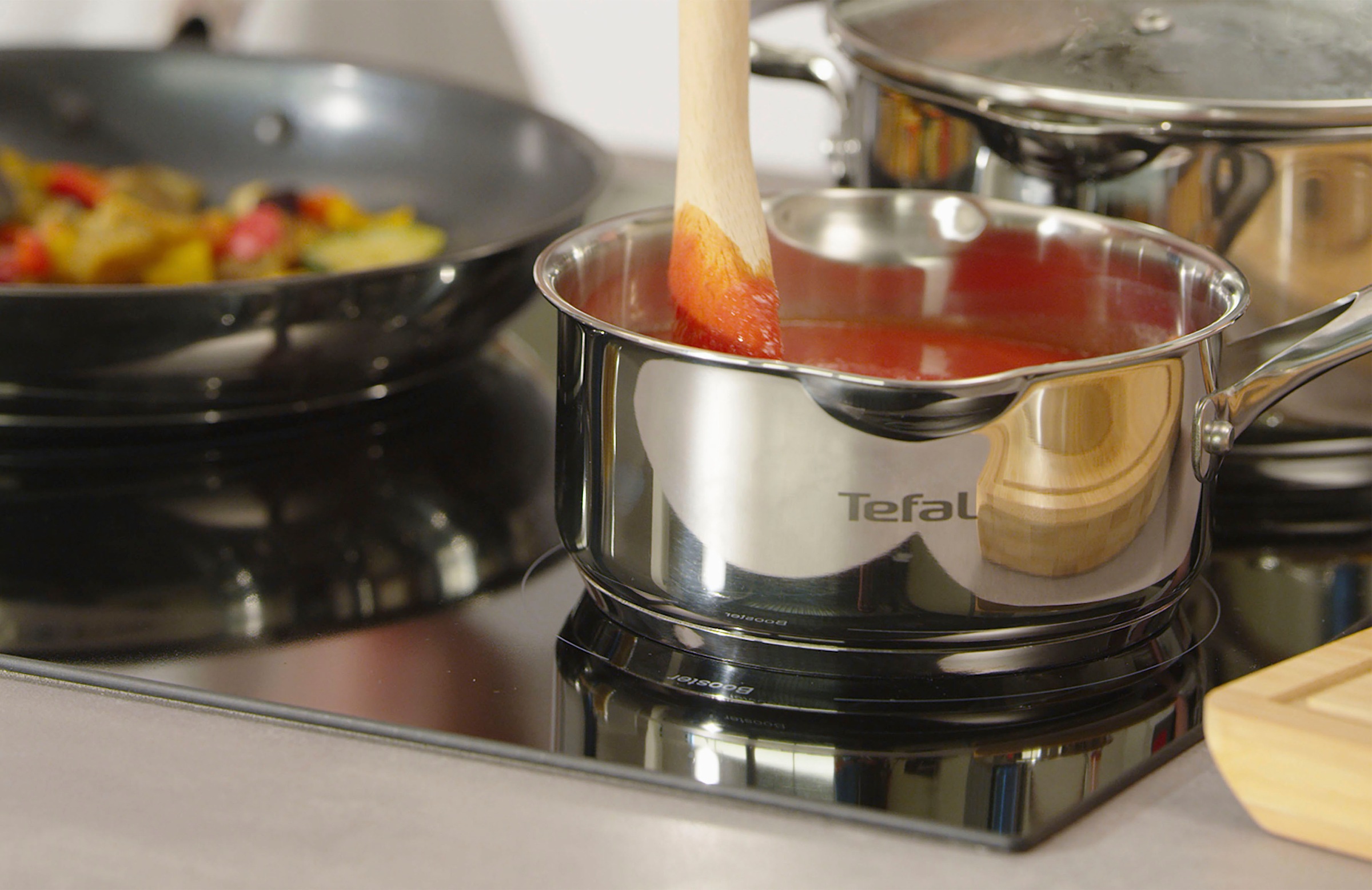 Tefal Topf-Set »G719S7_K2323S74 Duetto+ Ice Force«, Edelstahl, (Set, 10 tlg., Kasserolle 16 cm, Töpfe mit Deckel 16/20/24 cm), rostfreier Edelstahl, Deckel m. Abgießfunktion, inkl. 3tlg. Messer-Set