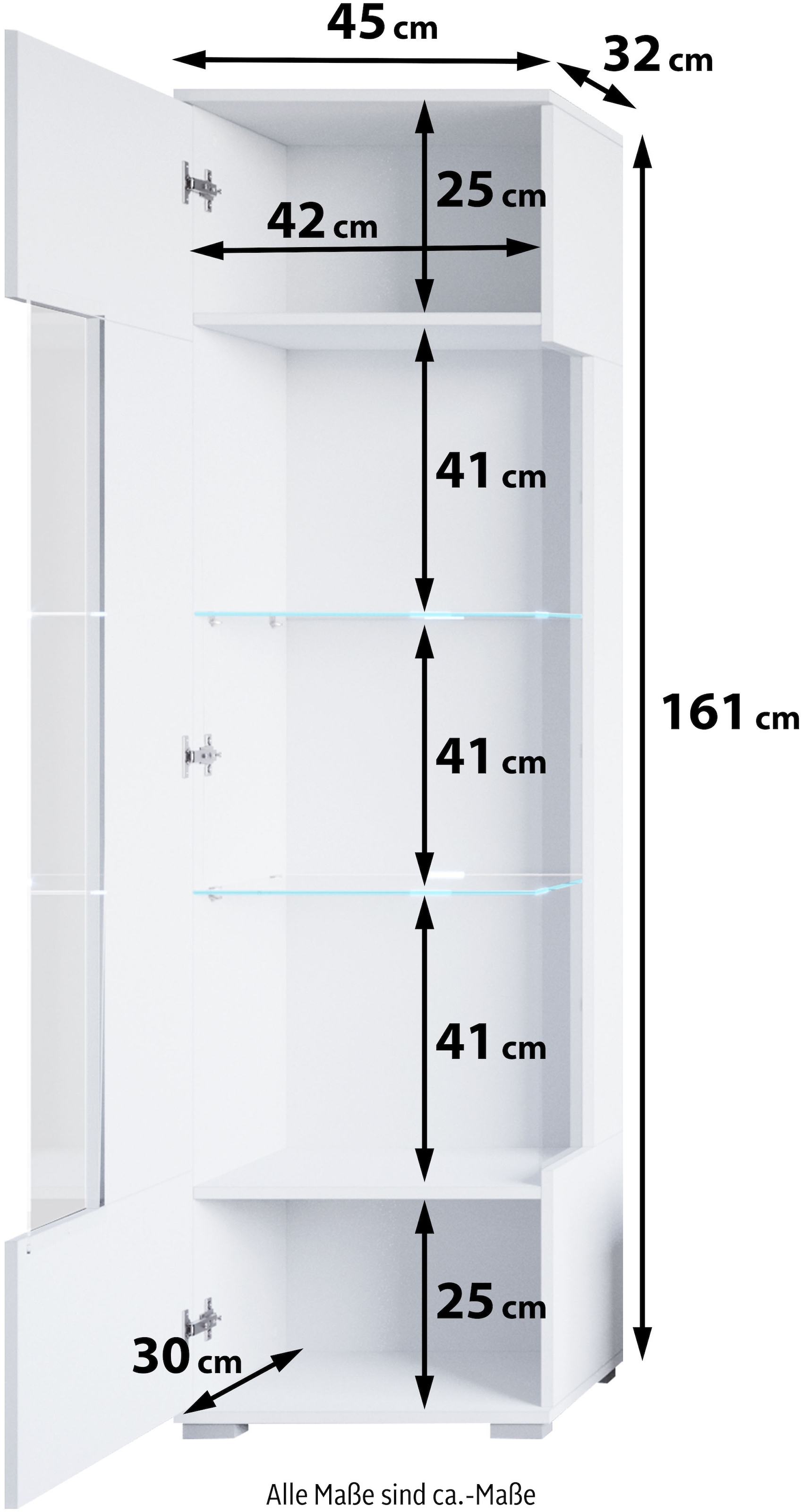 INOSIGN Vitrine »Kenia, stehend und hängend, Türanschlag wechselbar«, (1 St.), Vitrineschrank mit Glastüren 160 cm Höhe