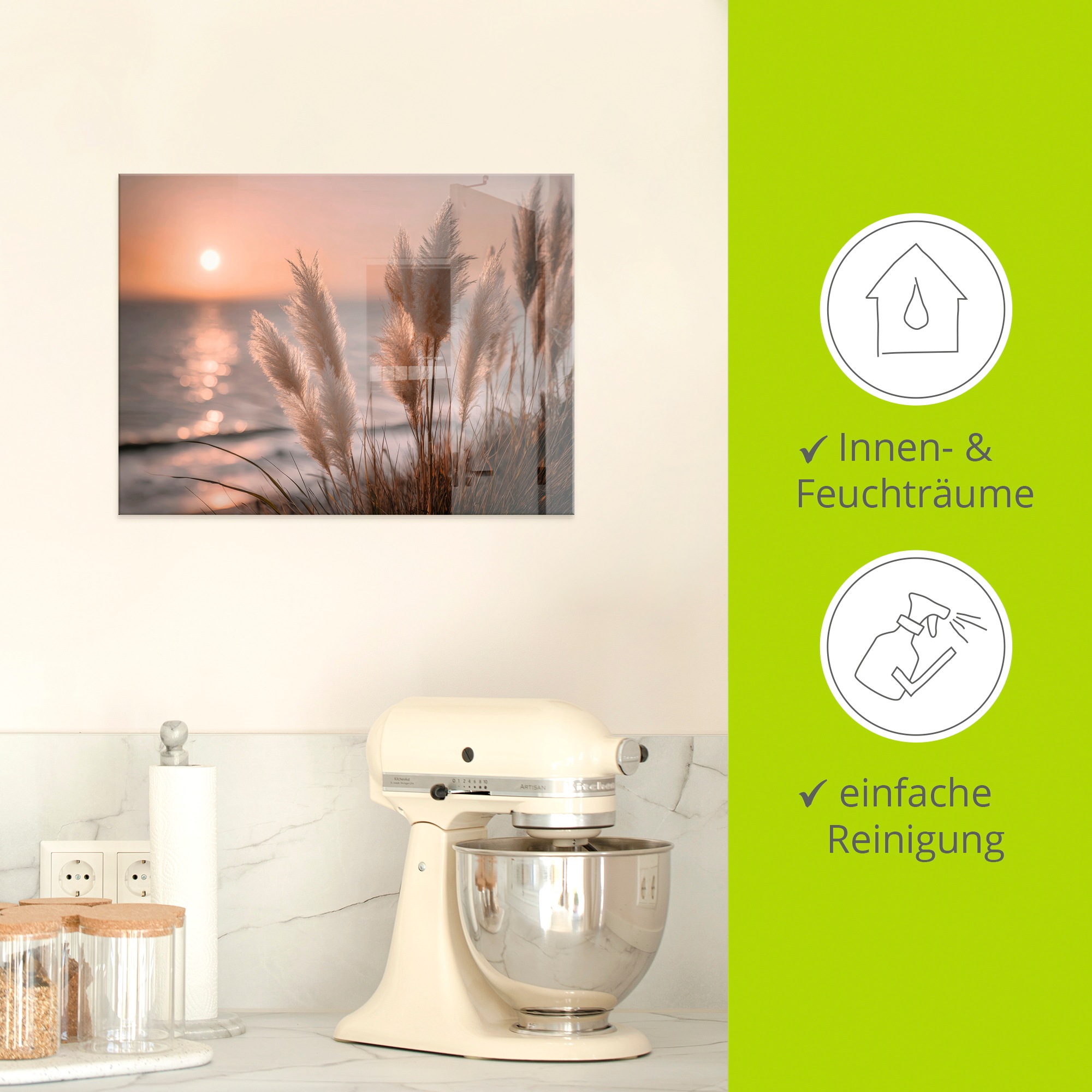 Artland Glasbild »Küstenträume im Abendwind« Gräser 1 Stk. tlg. in verschiedenen Größen