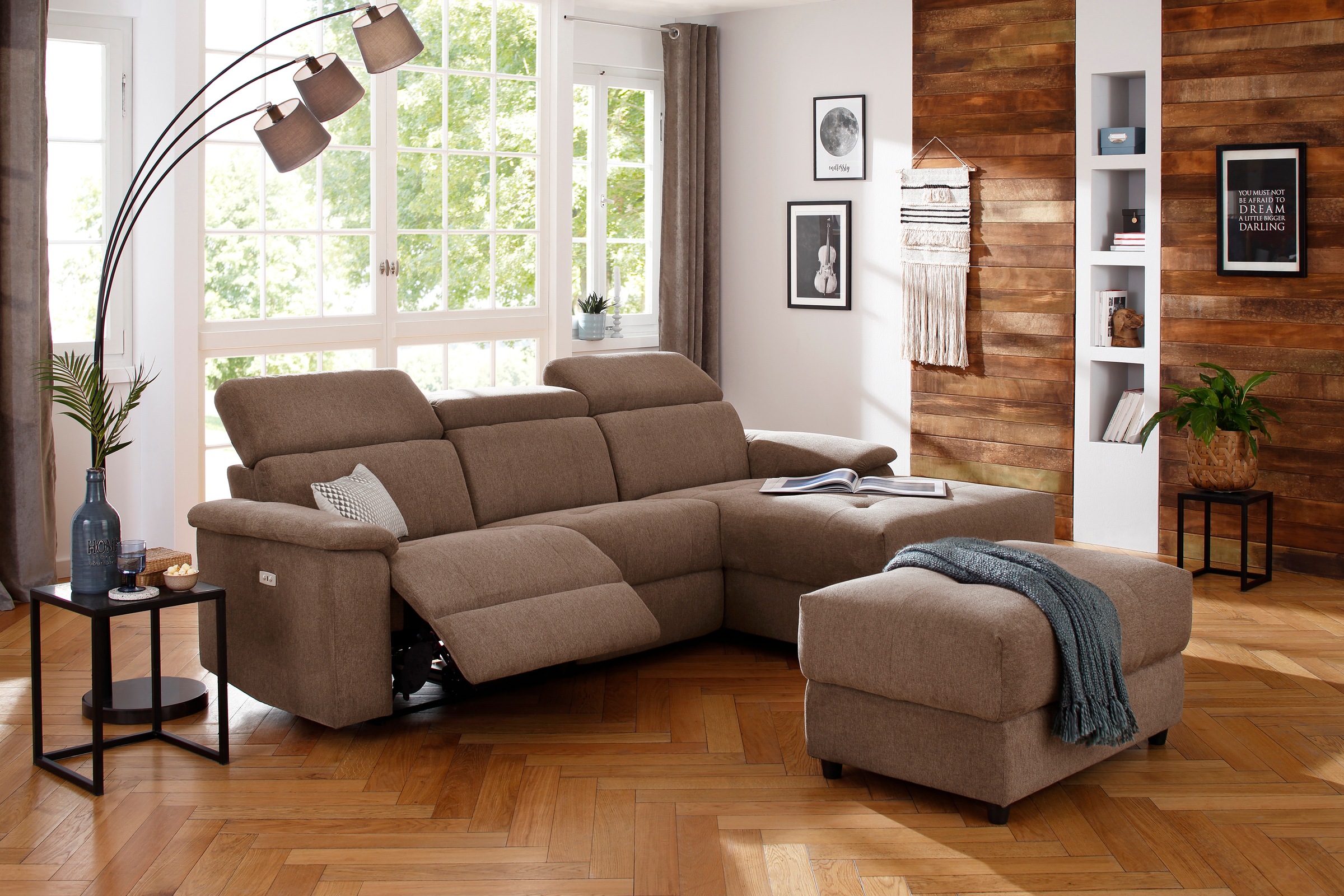 Home affaire Ecksofa »Binado, L-Form,«, mit manueller oder elektrischer Relaxfunktion mit USB-Anschluss