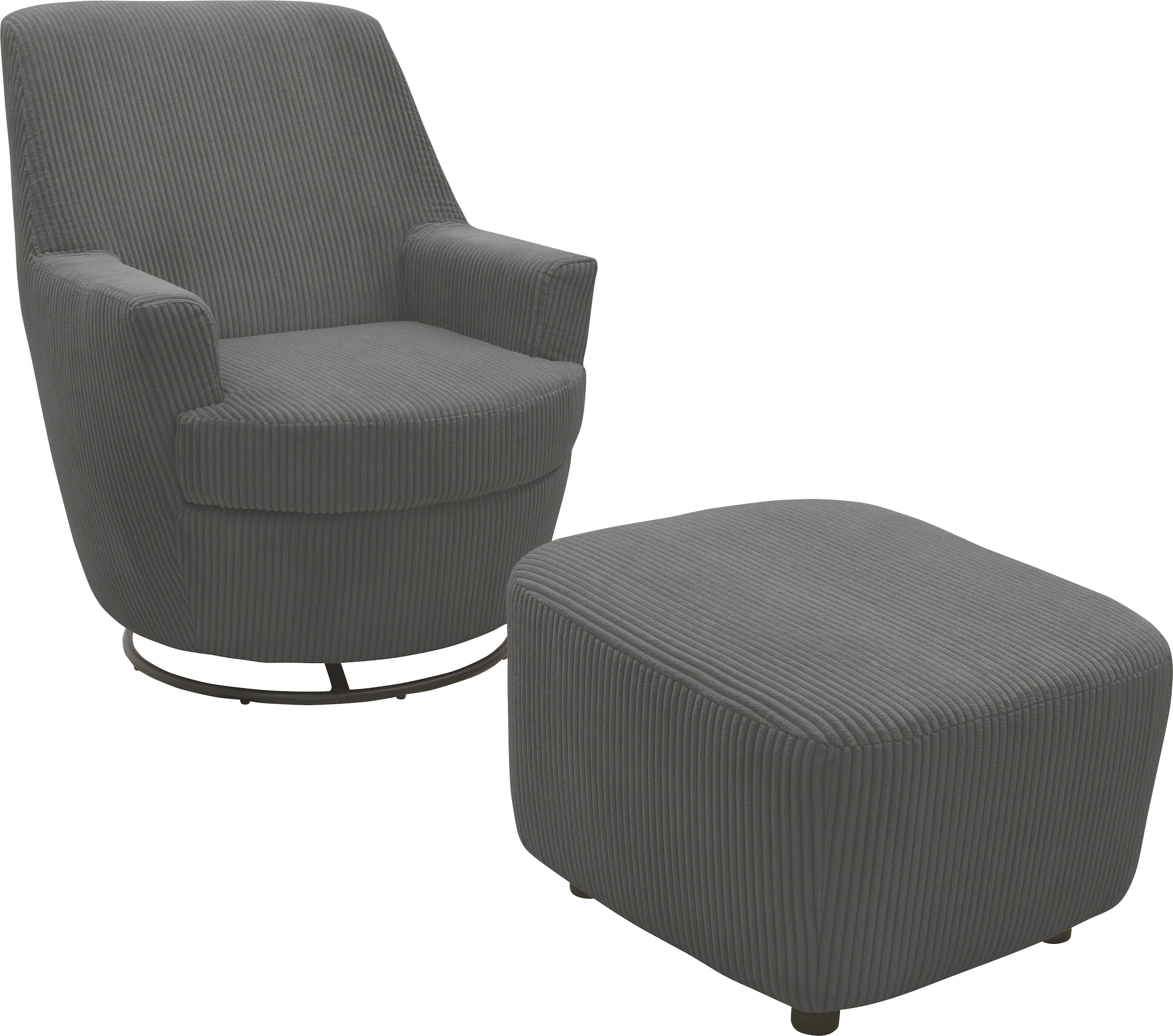 INOSIGN Drehsessel »HETTY, Drehsessel mit Wippfunktion und Hocker; Lesesessel, Armsessel«, (Set, 2 St.), mit Dreh/Wippfunktion, mit Federkern, in Cord und Microfaser