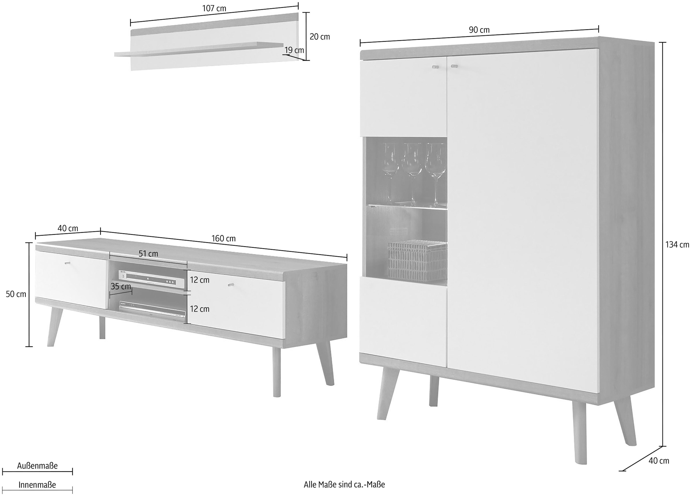 andas Wohnwand »Merle«, (Set, 3 St.), mit besonderer Rahmenoptik