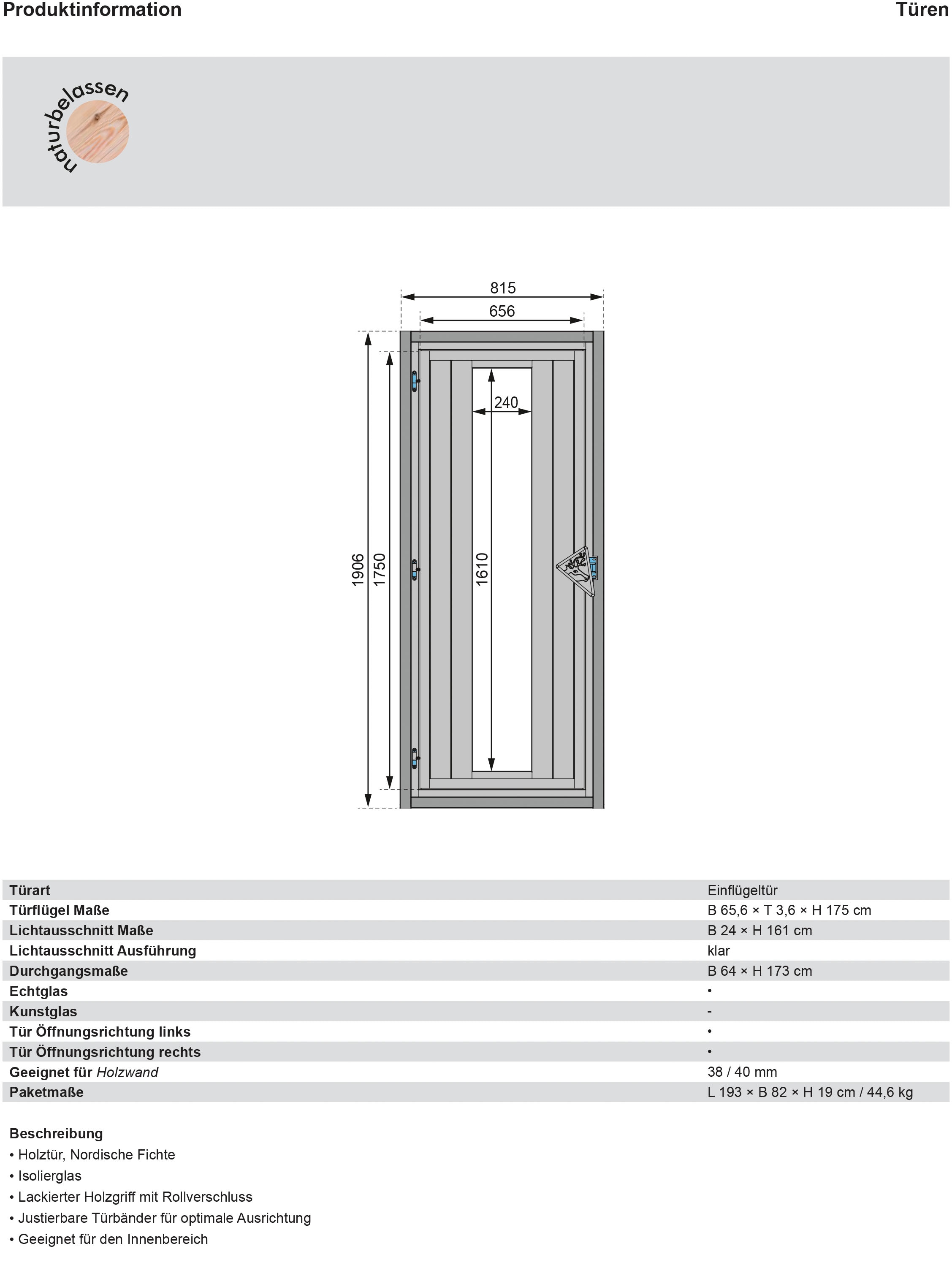 Karibu Saunatür »Türpaket 38 + 40 mm«, Energiespartür