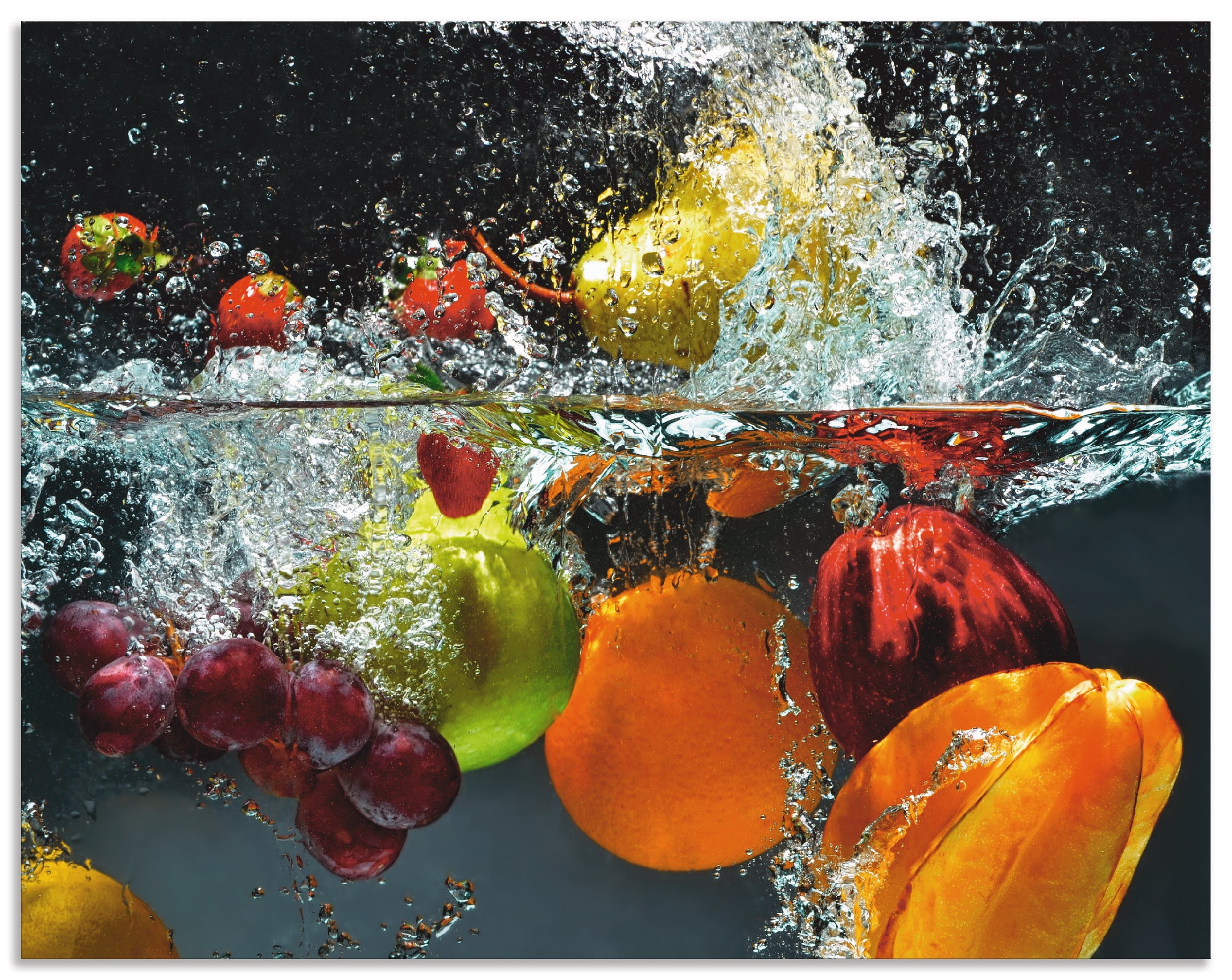 Artland Küchenrückwand »Spritzendes Obst auf dem Wasser«, (1 tlg.), Alu Spritzschutz mit Klebeband, einfache Montage