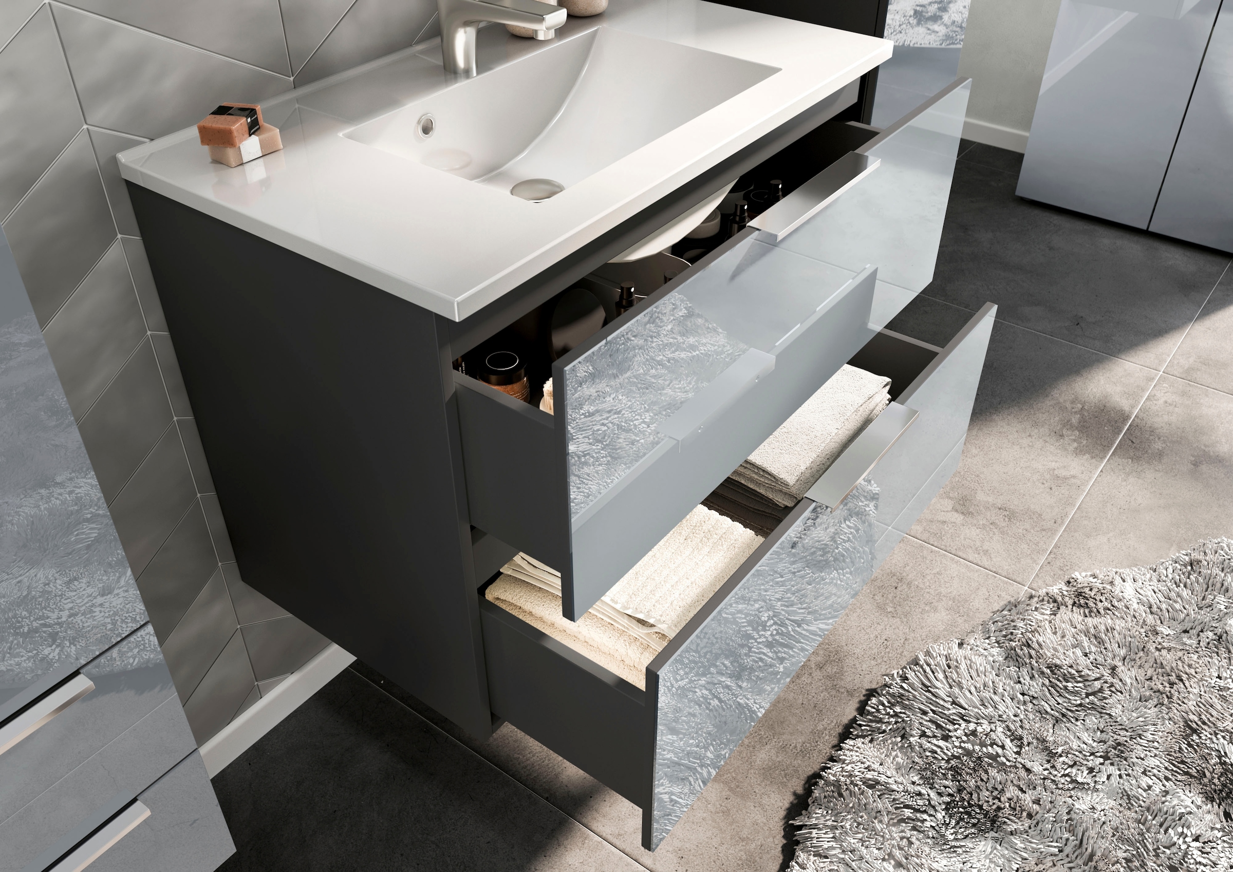 GERMANIA Badmöbel-Set »Oakland«, (4 St.), inkl. WT-Unterschrank, Spiegelschrank, Schrank und Mediumschrank