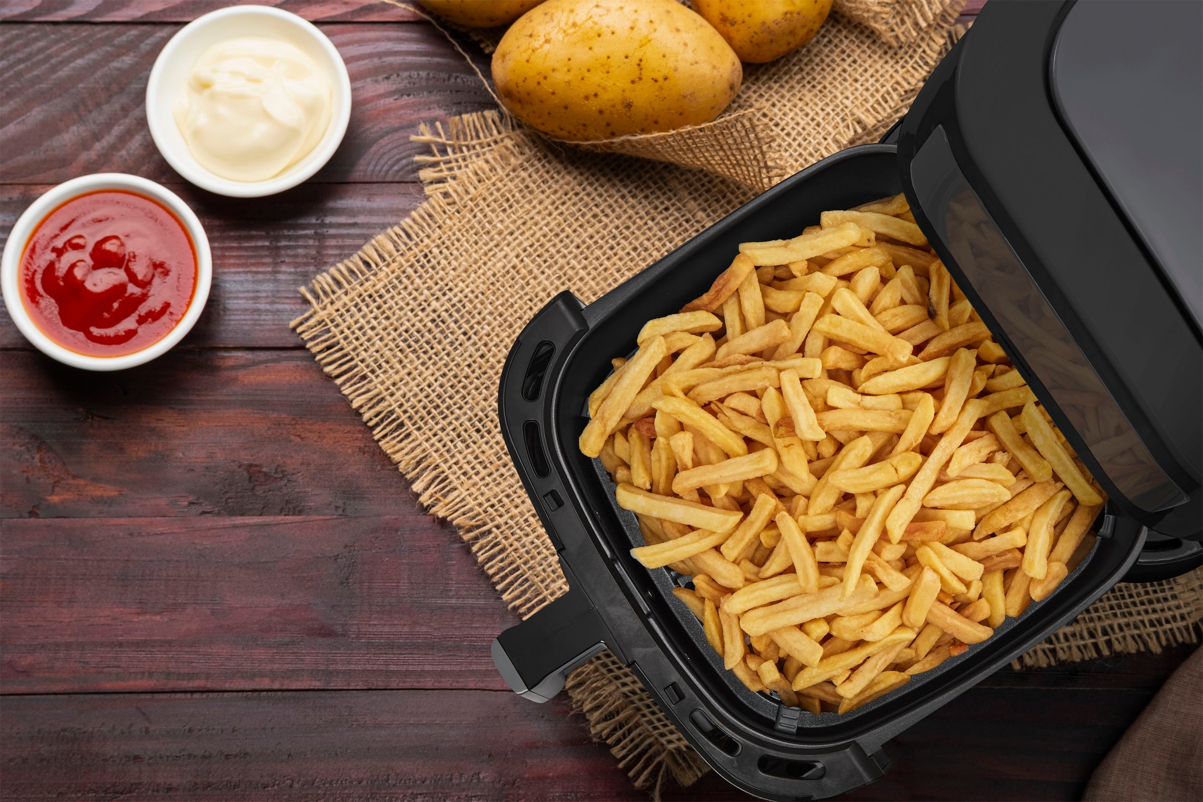 Medion® Heißluftfritteuse »mit 2 Heizelementen MD11750 P10 XL Duo, großer«, 2000 W, Fassungsvermögen 6,8 l, Frittierkorb; Nutzinhalt 6,3 L; Schüttelalarm, 9 Automatikprogramme