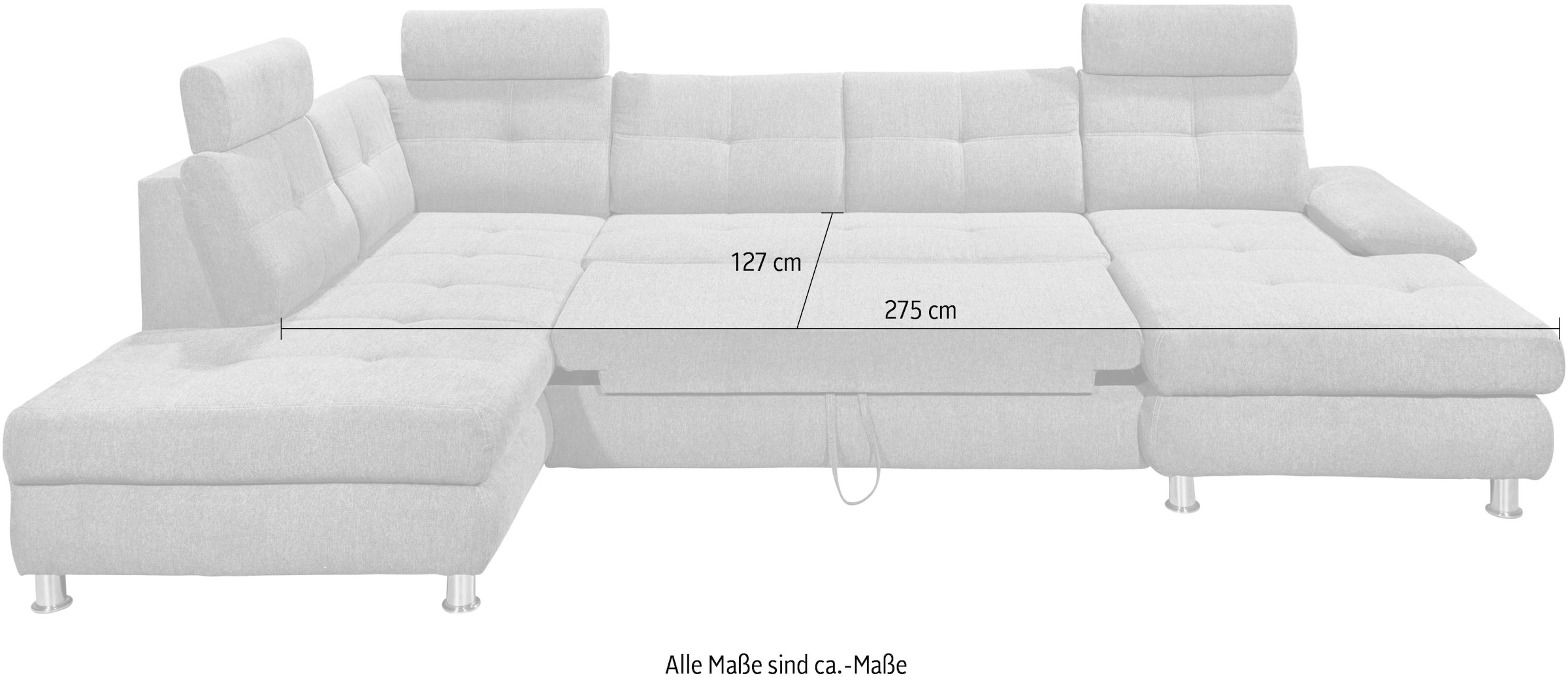 ED EXCITING DESIGN Wohnlandschaft »Alba U-Form«, mit Bettfunktion, Bettkasten, Armteilverstellung & Kopfstützen