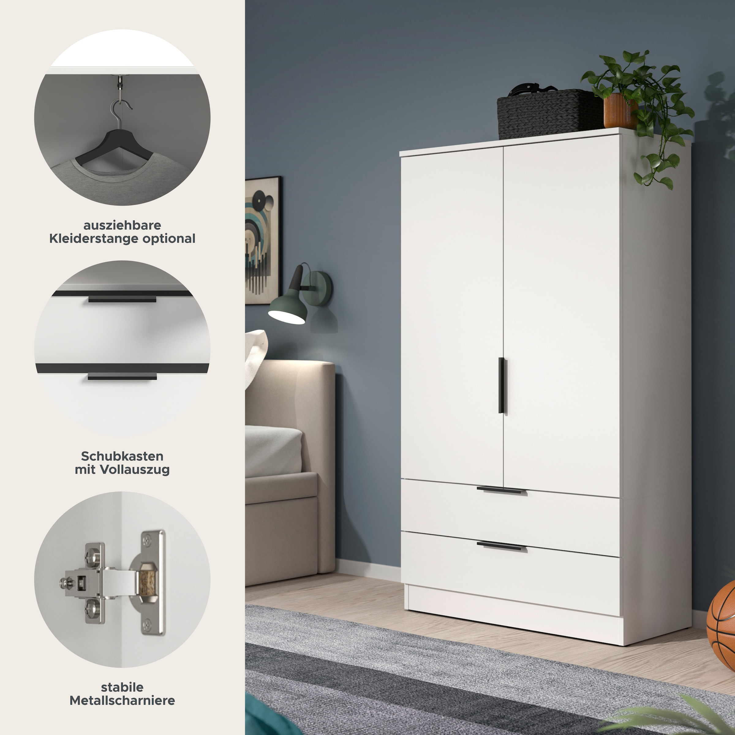 Home affaire Wäscheschrank »SKARDE, TOPSELLER!, Kleiderschrank, Schlafzimmerschrank, Schrank« Höhe: 140 cm, 2 Türen, 2 Schubladen, 1 Kleiderstange, 1 Stk. tlg. OTTO BESTSELLER, Garderobe, Universalschrank, Flurschrank, Schrank