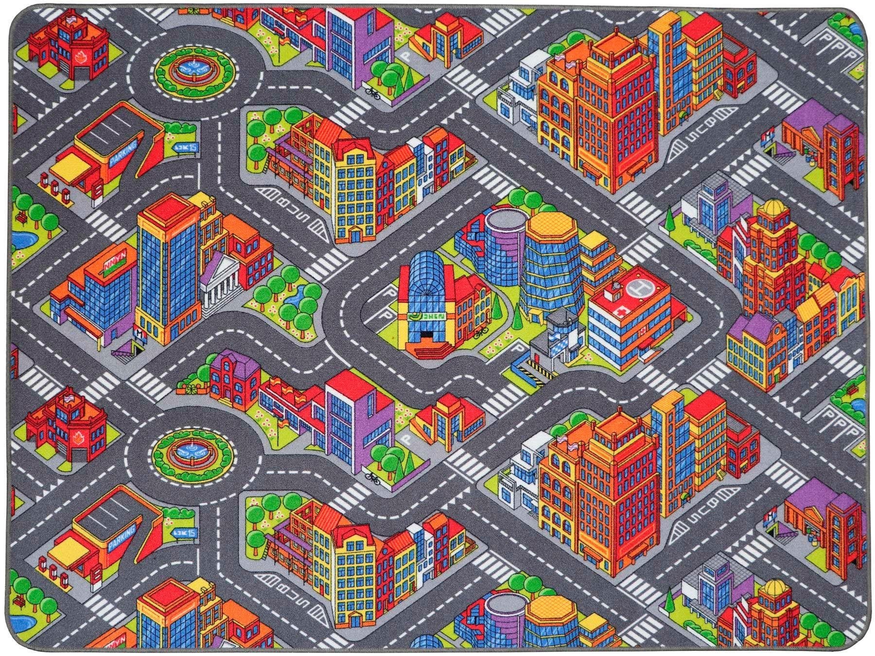 Kinderteppich »BIG CITY«, rechteckig, 5 mm Höhe, Straßen-Spiel-Teppich, Straßenbreite...