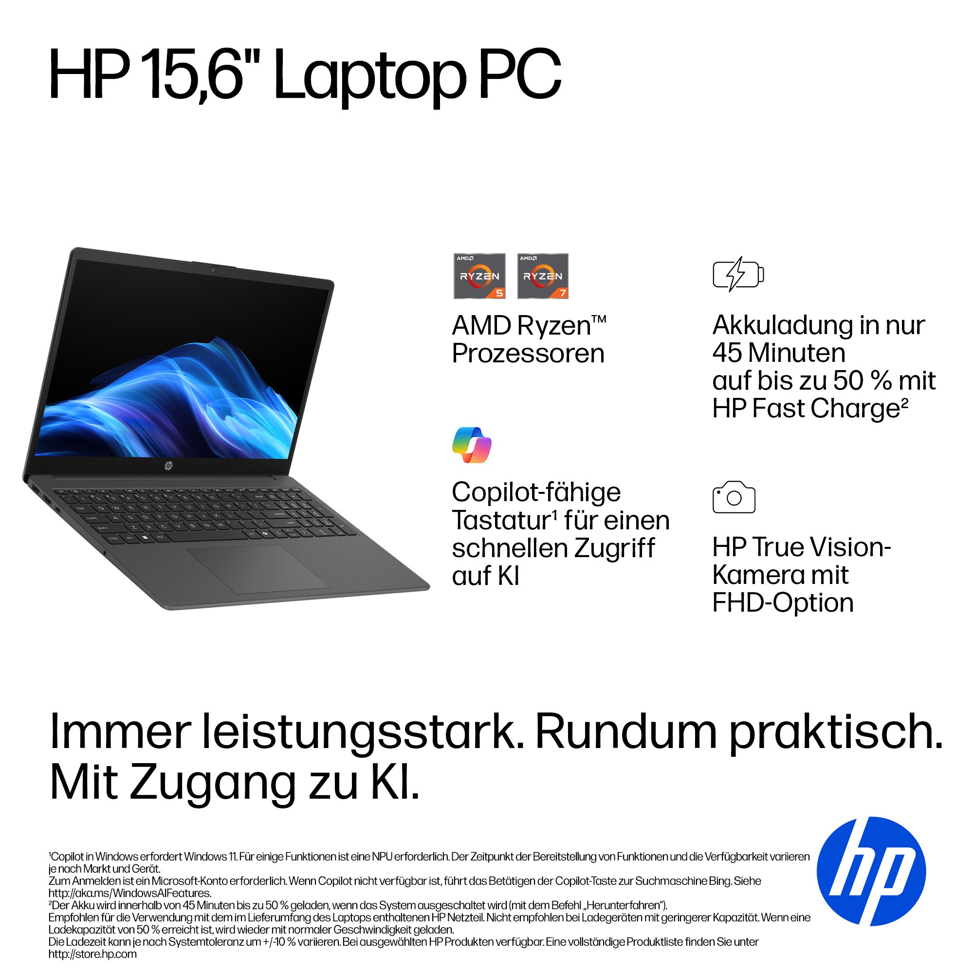 HP Notebook »15-fc103Xngx« 39,6 cm / 15,6 ″ AMD Ryzen 3 Radeon™ 610M 256 GB SSD