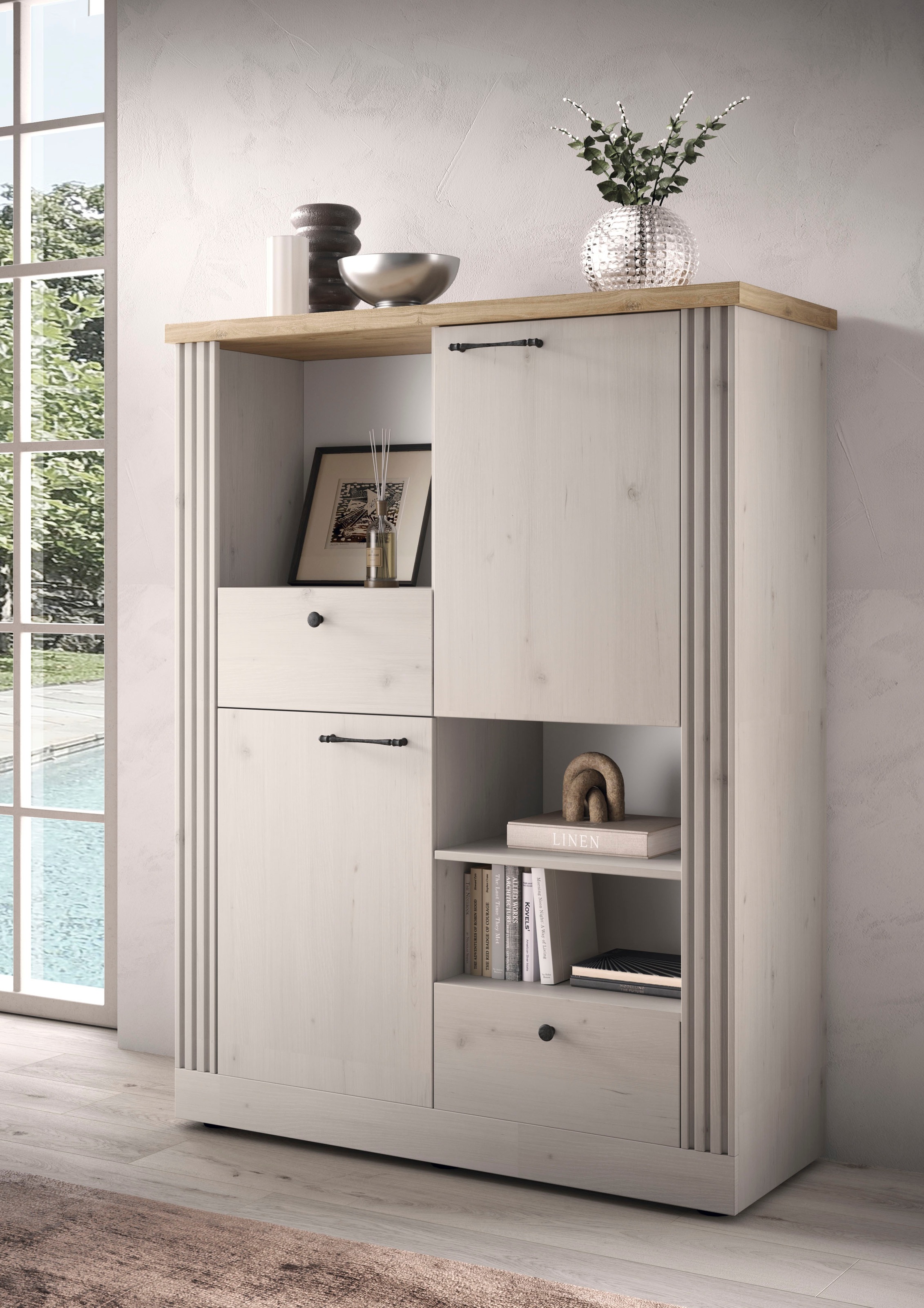 Home affaire Highboard »Country Höhe 160 cm u. Breite 118 cm, Kommode 2 Tür günstig online kaufen
