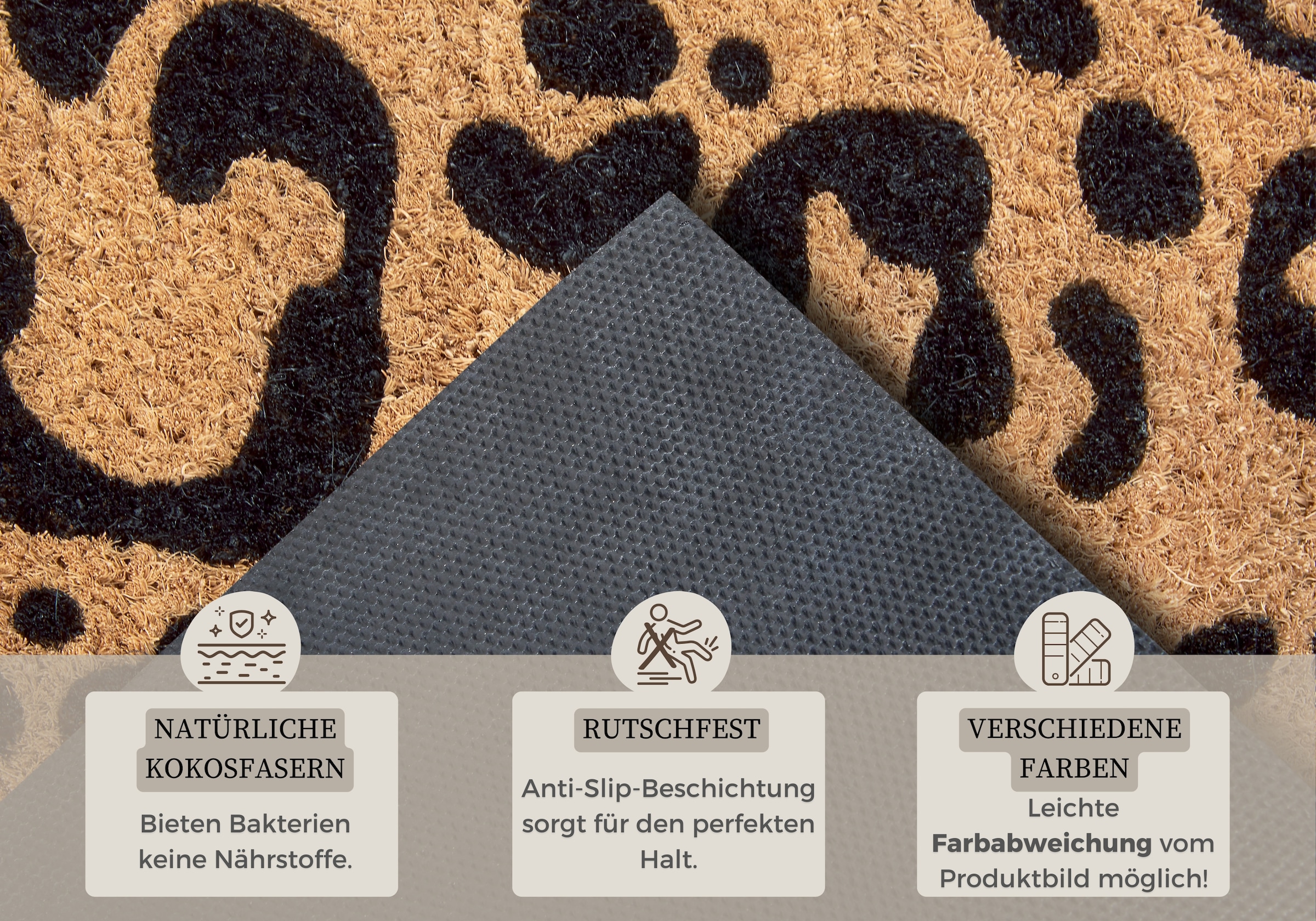 HANSE Home Fußmatte »Mix Mats Kokos Leopard Look, Türmatte«, rechteckig, 15 mm Höhe, Kokos, Schmutzfangmatte, Outdoor, Rutschfest, Innen, Kokosmatte, Flur
