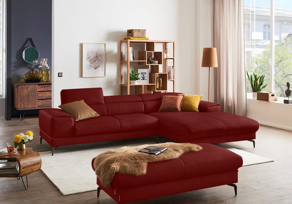W.SCHILLIG Ecksofa »piedroo, Designsofa mit tollem Sitzkomfort, elegant und bequem, L-Form«, Kopfteilverstellung, wahlweise mit Sitztiefenverstellung, Breite 303cm