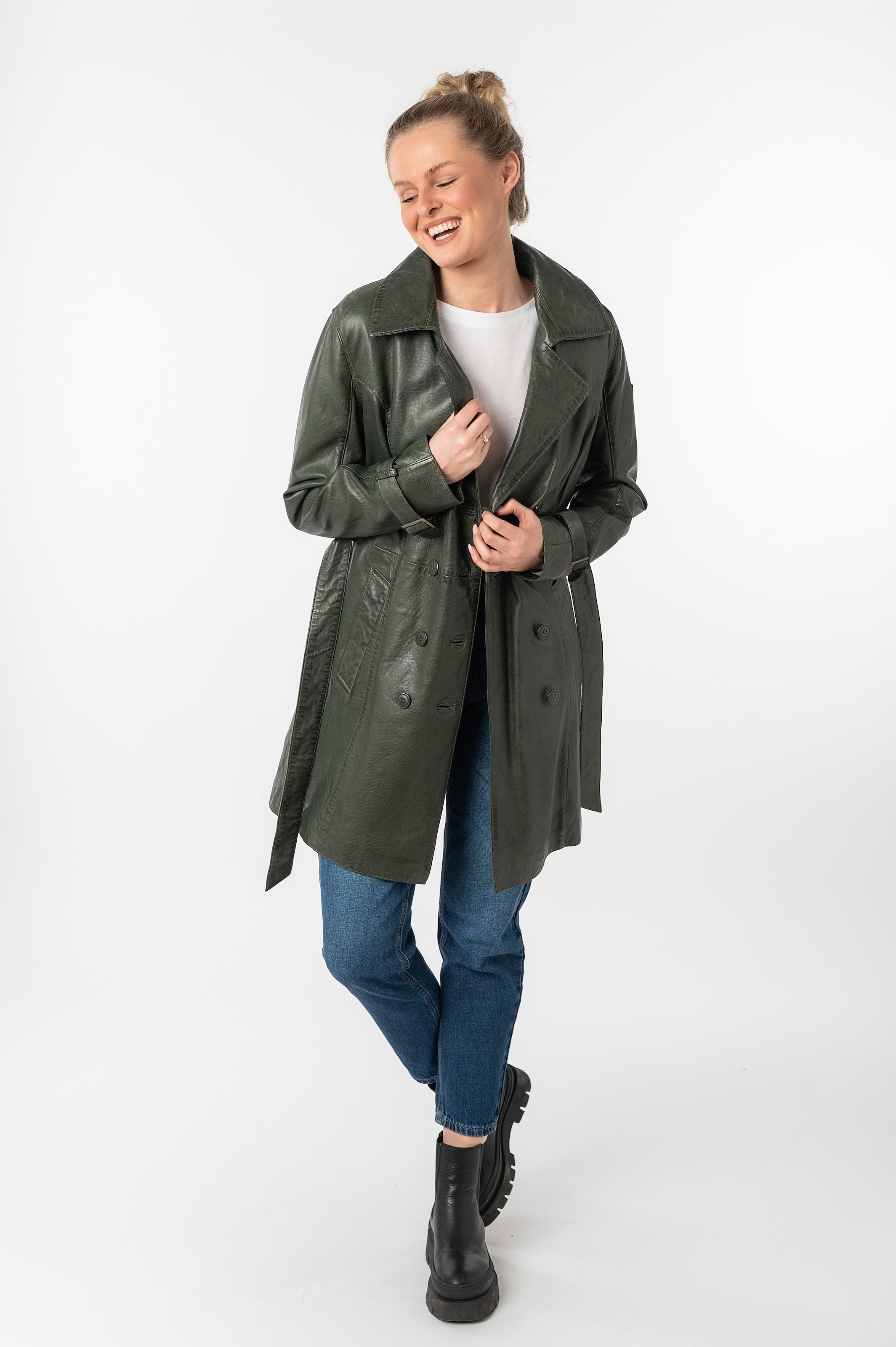 Mauritius Ledermantel »GWTaresa«, (2 tlg., mit Bindegürtel), Leder-Trenchcoat mit Bindegürtel