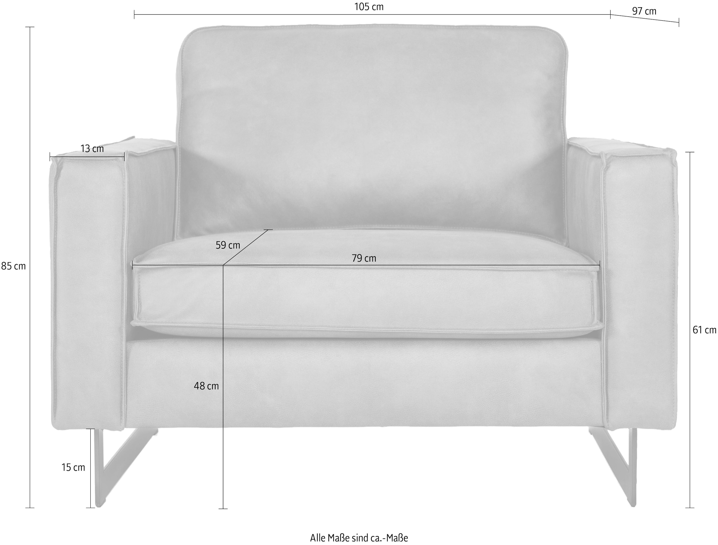 Places of Style Loveseat »Pinto 105 cm, Cord, Chenille, Lederoptik«, mit Keder, Metallfüßen und auch in Cord Bezug erhältlich