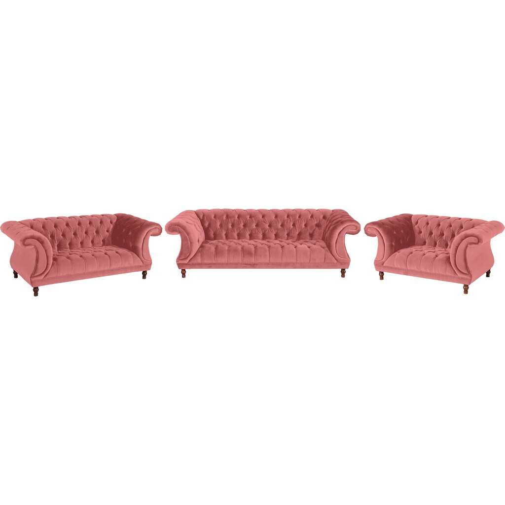 Max Winzer® Chesterfield-Sofa »Isabelle«, mit edler Knopfheftung & gedrechselten Füßen in Buche Nussbaum, Breite 200 cm