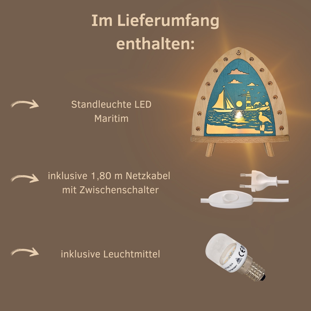 Weigla LED Dekolicht »Leuchtturm - Maritim, BxHxT: 30x32x6 cm« E14 Dekolampe aus dem Erzgebirge, Holz Buche