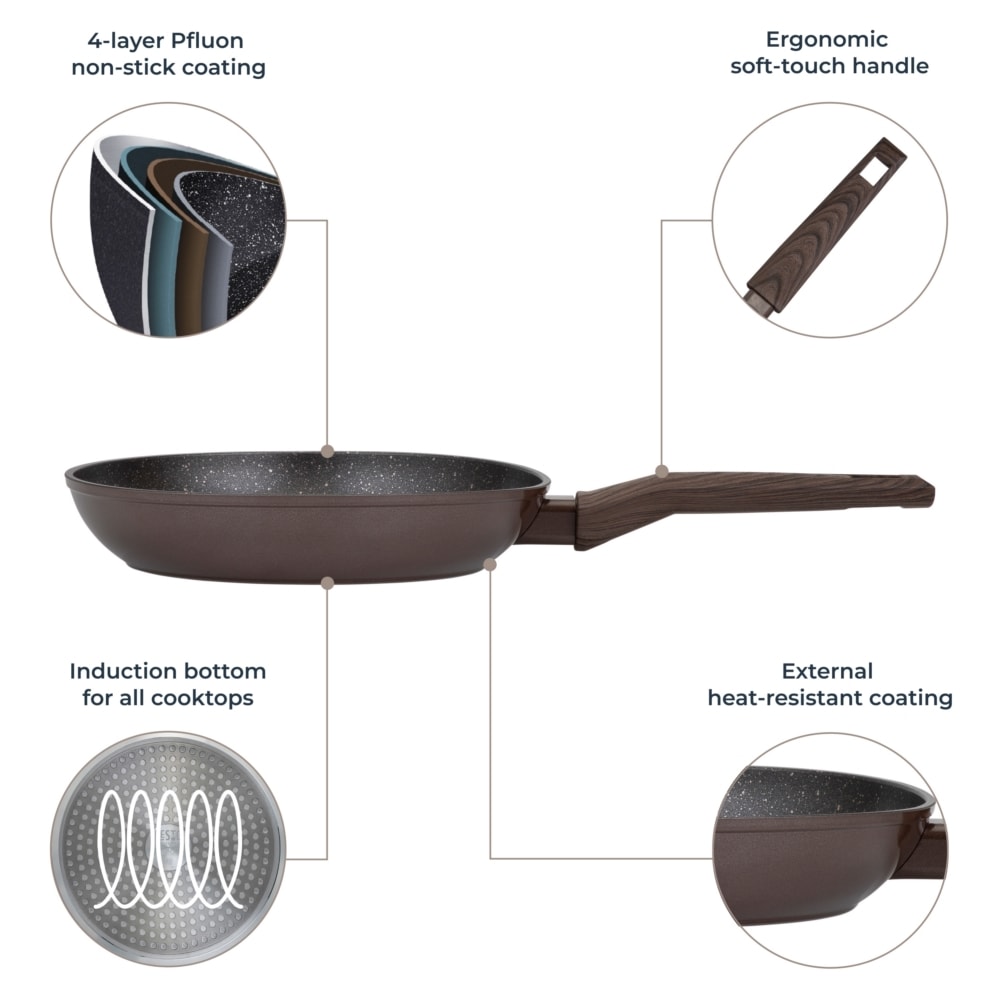 RESTO Kitchenware Bratpfanne »Carina, Universalpfanne mit holzähnlichem Soft-Touch-Griff«, Aluminium, (1 tlg.), mit Marmor-Antihaftbeschichtung, 4-lagig, für alle Herdarten geeignet