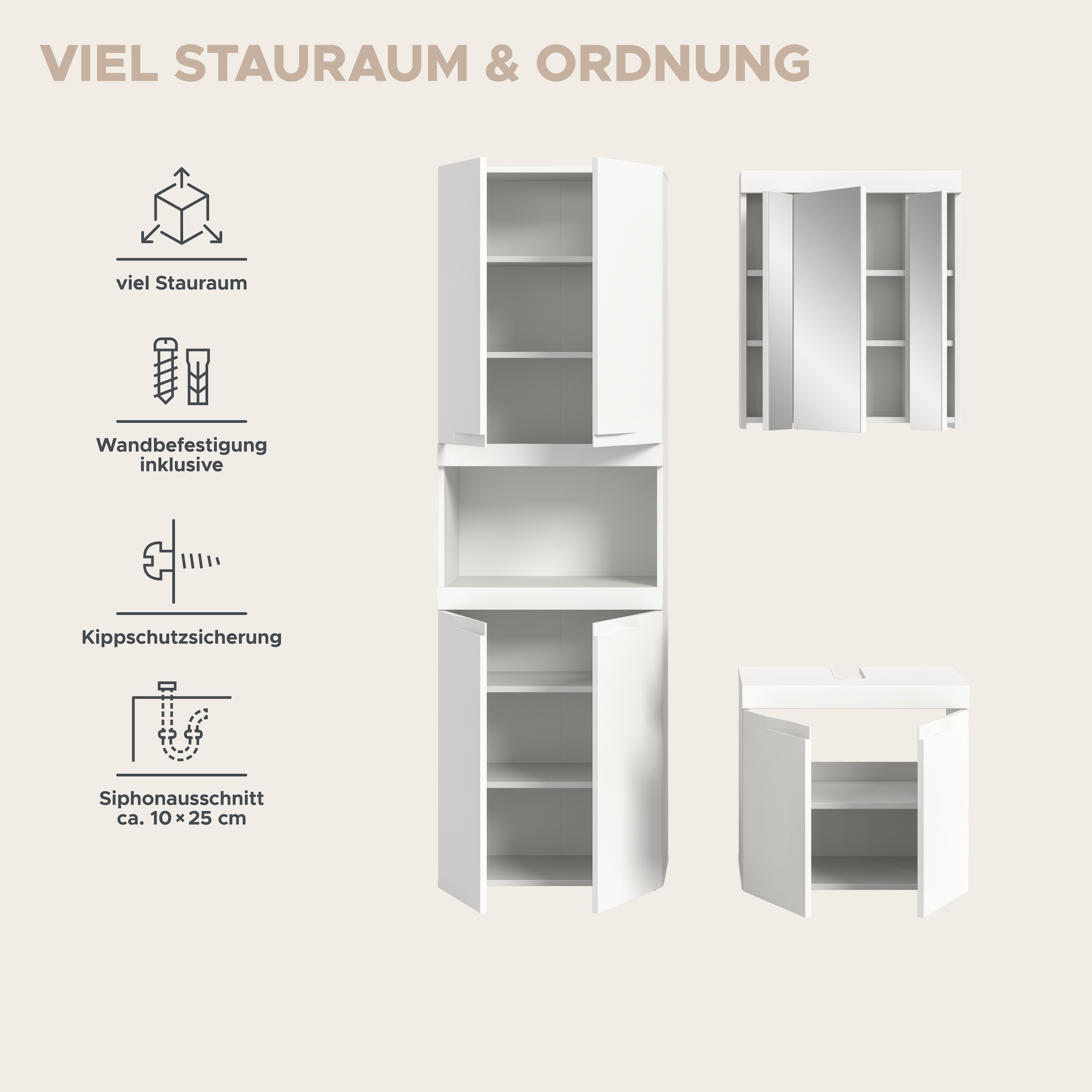 OTTO home Badmöbel-Set »MAOI, 3-tlg. Badkombi, hochwertige MDF Front, optional mit Beleuchtung«