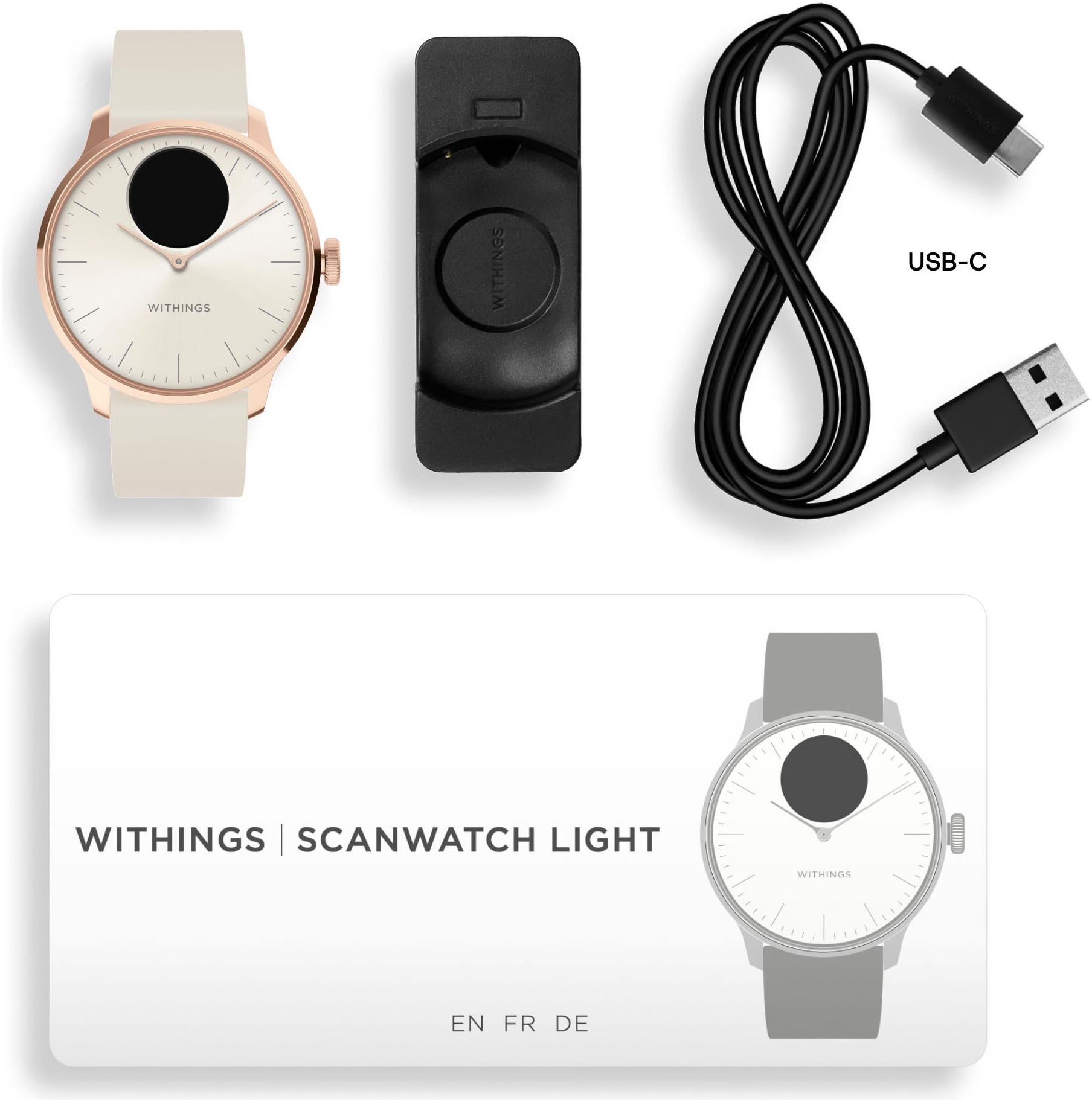 Withings Smartwatch »ScanWatch Light 37mm RoseGold, Akku bis 30 Tage, 50 M Wasserdicht«, (/ 0,63 Zoll), Leicht, elegant, langlebig, hybride, für tägliches Gesundheitstracking