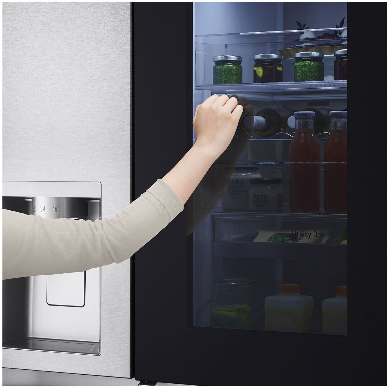 LG Side-by-Side X-Serie »GSXE90MBAD«, großes Wein- und Flaschenregal