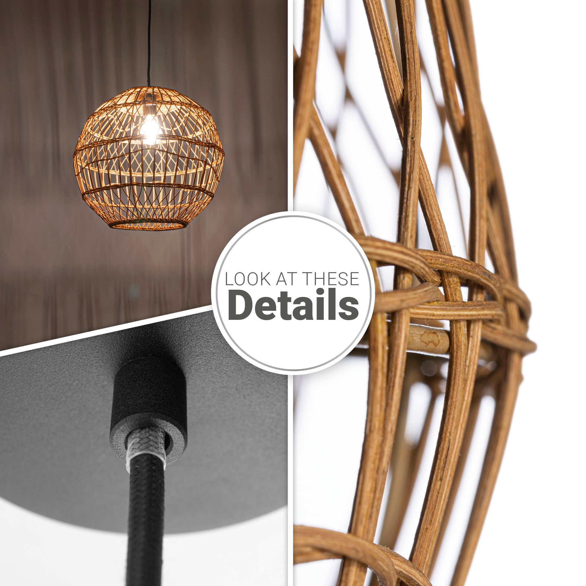 Paco Home Korblampe E27 Pendelleuchte online »MAITE«, Rund Boho Rattan kaufen Modern Stil Hängeleuchte Wohnzimmer