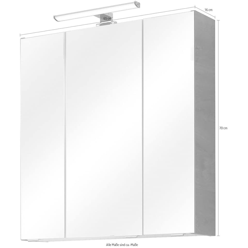 PELIPAL Spiegelschrank »Quickset«, Breite 65 cm, 3-türig, LED-Beleuchtung, Schalter-/Steckdosenbox, Türdämpfer