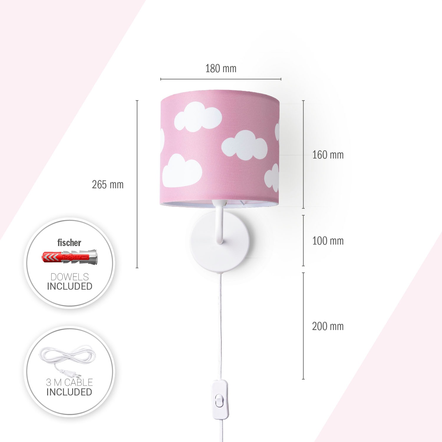 Paco Home Wandleuchte »Luca Cosmo«, Leuchtmittel E14 | ohne Leuchtmittel, Kinderzimmer Wandleuchte Kind Kinderlampe Wolken Himmel Mit Stecker