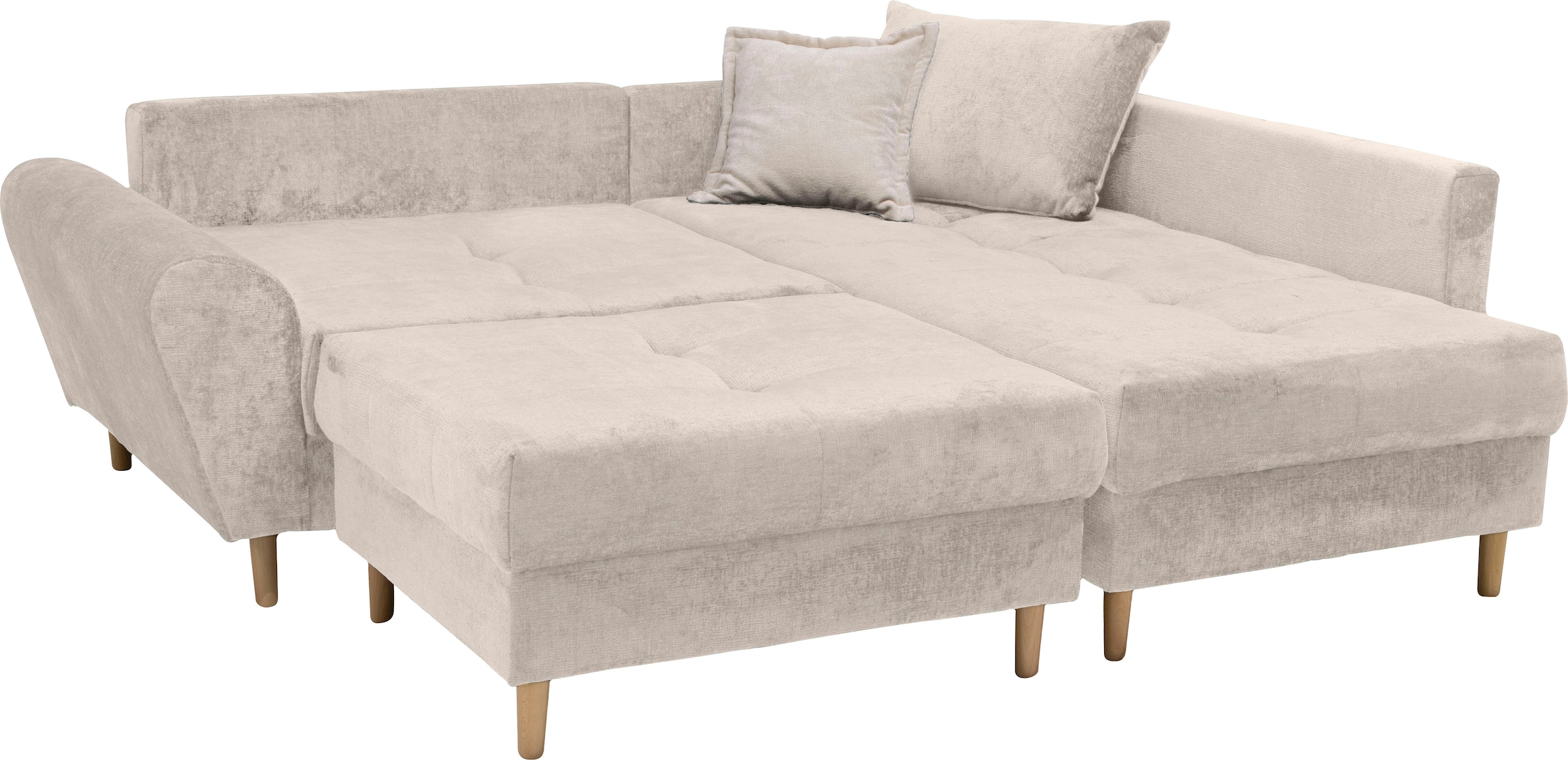 COLLECTION AB Ecksofa »Reims L-Form«, Ottomane beidseitig montierbar, inkl. Bettfunktion und Hocker
