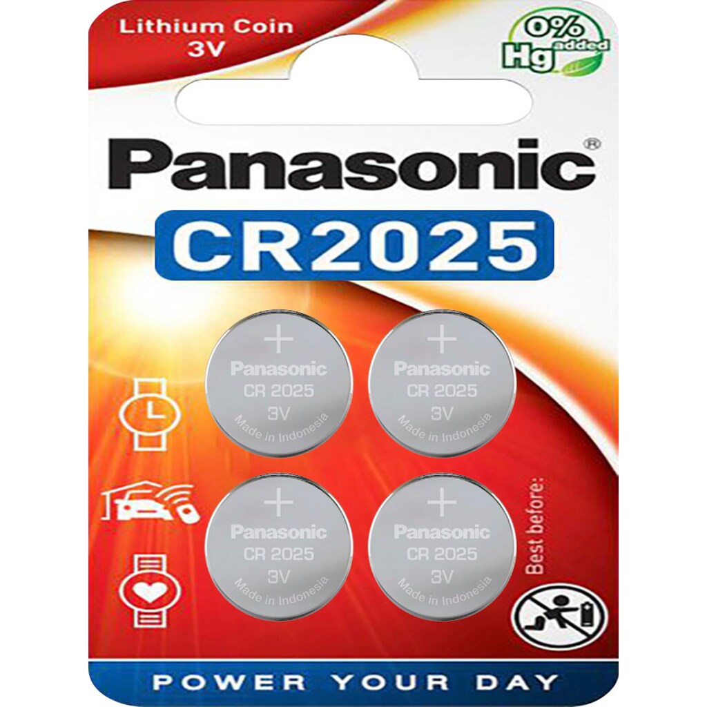 Panasonic Batterie »4er Pack Coin Lithium - CR2025«, CR2025, 3 V, (4 St.)