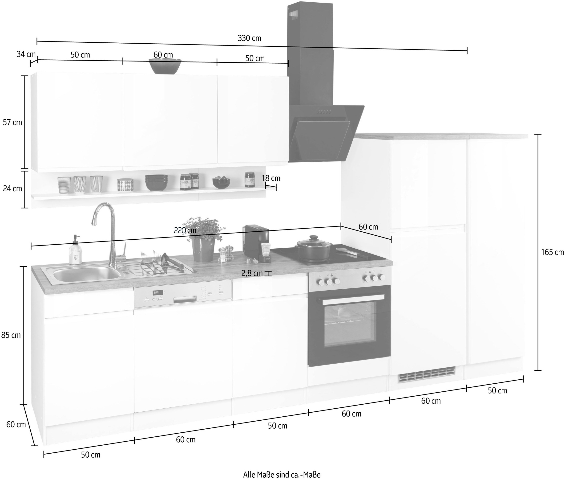 HELD MÖBEL Küche wahlweise mit E-Geräten cm, kaufen 330 »Virginia«, auf Breite Rechnung
