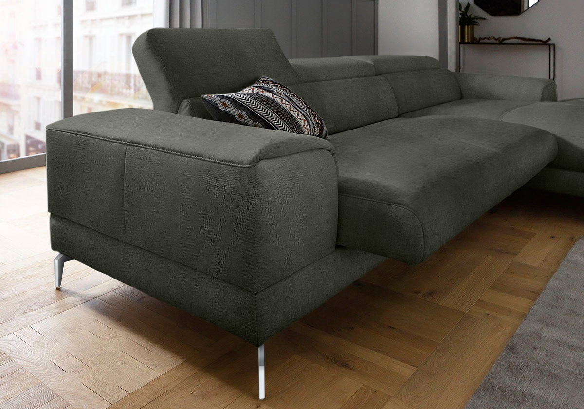 W.SCHILLIG Ecksofa »piedroo, Designsofa mit tollem Sitzkomfort, bequem und elegant, L-Form«, Kopfteilverstellung, wahlweise mit Sitztiefenverstellung, Breite 303cm