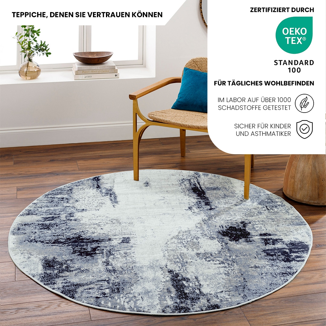 Livabliss Teppich »HELSINKI«, rund, 11 mm Höhe, Designerteppich in Marmor Optik, Kurzflor Wohnzimmerteppich/Läufer