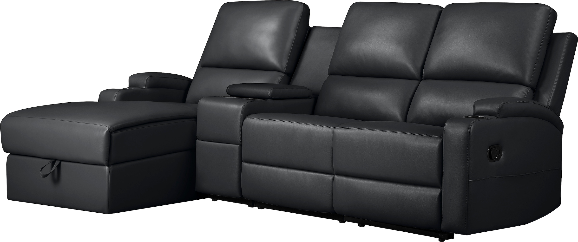 Home affaire Ecksofa »NAPORI Multimediasofa, 3er Kinosessel XXL, L-Form, 3 Bezugsstoffe«, Kinosofa mit Relaxfunktion, Getränkehalter, Staufach und Staukasten