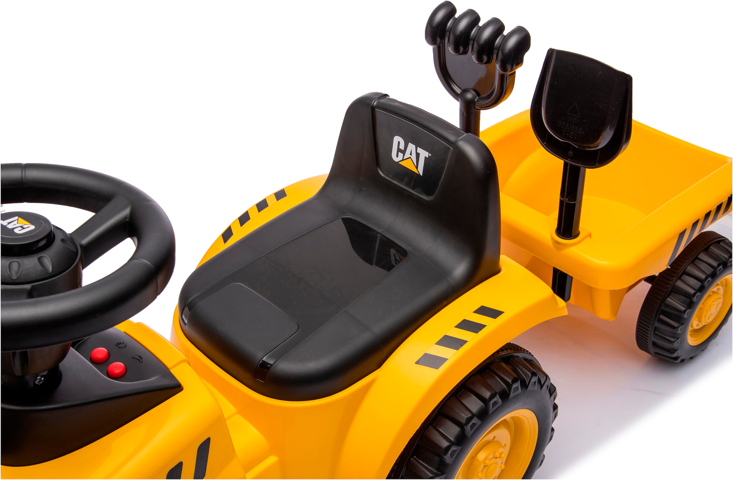Jamara Rutscher »Caterpillar Traktor mit Anhänger 2in1, gelb«, mit Licht- und Soundeffekten sowie Hupe