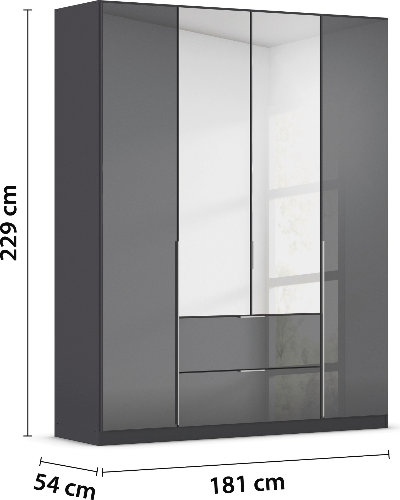 rauch Drehtürenschrank »Kleiderschrank Kleiderschränke Schrank Garderobe AGORDO mit Glasfront«, (in zwei Griff-Farben, Breiten 91-360 cm), mit Außenschubkästen, in 7 Breiten und 2 Höhen MADE IN GERMANY