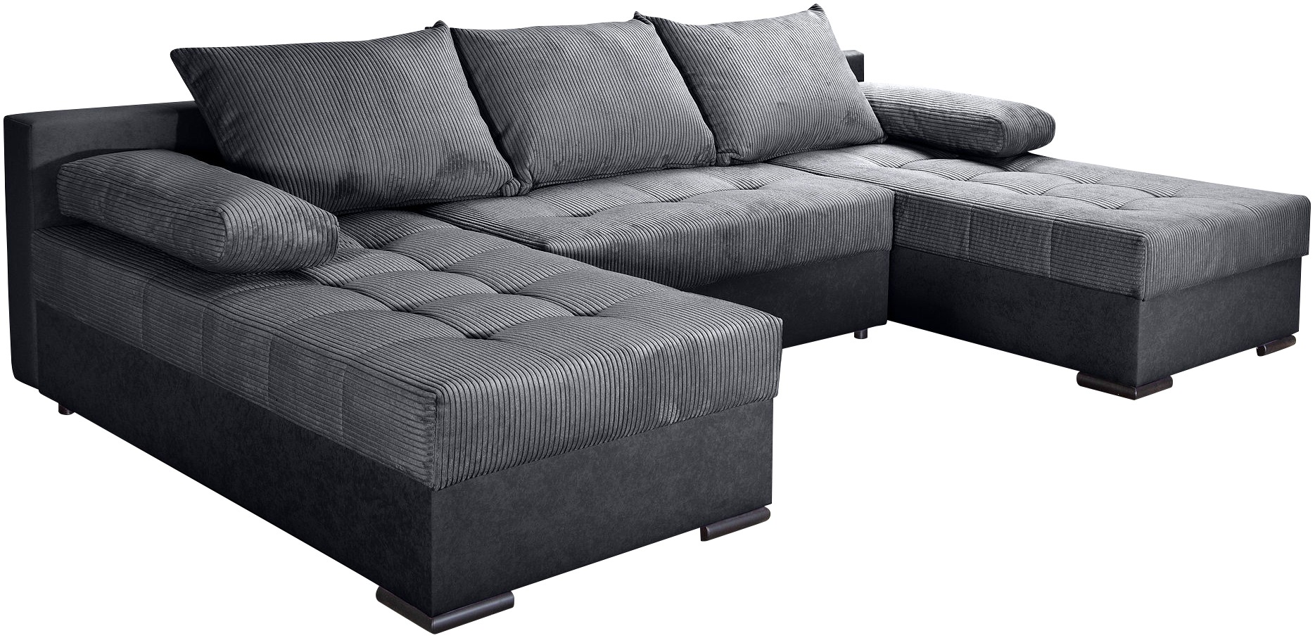 COLLECTION AB Wohnlandschaft »Josy, U-Form, Schlafsofa mit Bettkasten«, (Cord-/Mix), flexible Recamiere, Breite: 269cm, inklusive Rückenkissen, Cord/Mix