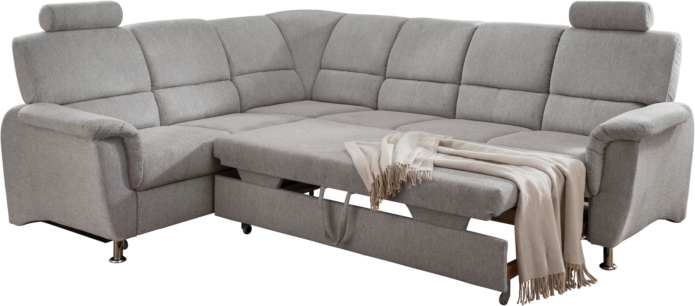 Home affaire Ecksofa »Pisa L-Form, mit Schlaffunktion, Stauraum, 2x höhenverstellbare«, Kopfstützen und Relaxfunktion im Eckelement