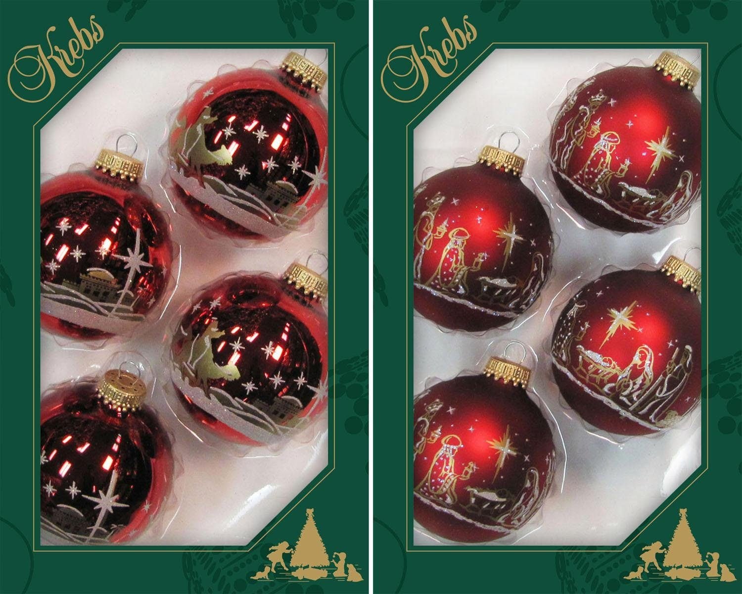 Krebs Glas Lauscha Weihnachtsbaumkugel »Heilige Nacht, Weihnachtsdeko rot, Christbaumschmuck«, (Set, 8 St.), hochwertige Christbaumkugeln aus Glas, mundgeblasen