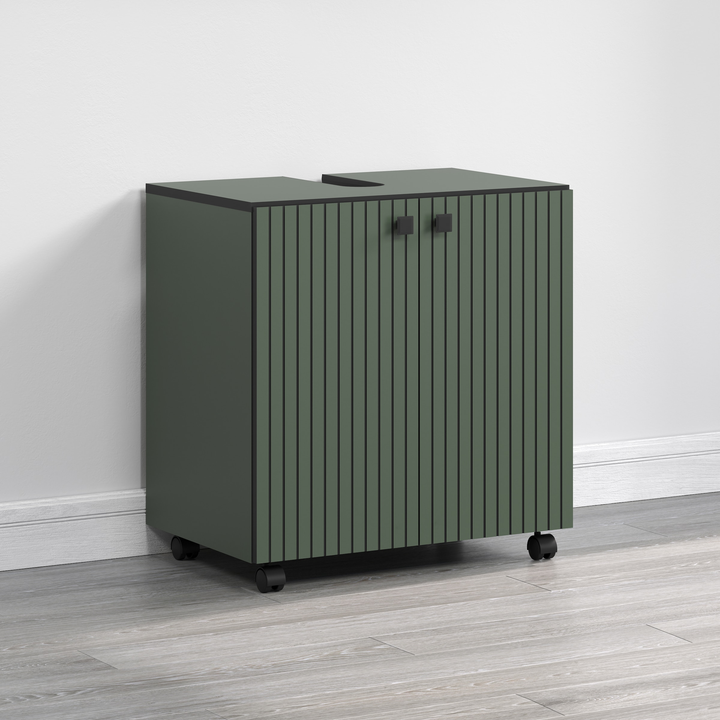 welltime Waschbeckenunterschrank »Amrum«, (1 St.), BxHxT 80 x 64 x 42cm Waschbeckenunterschrank Eiche Rillenoptik