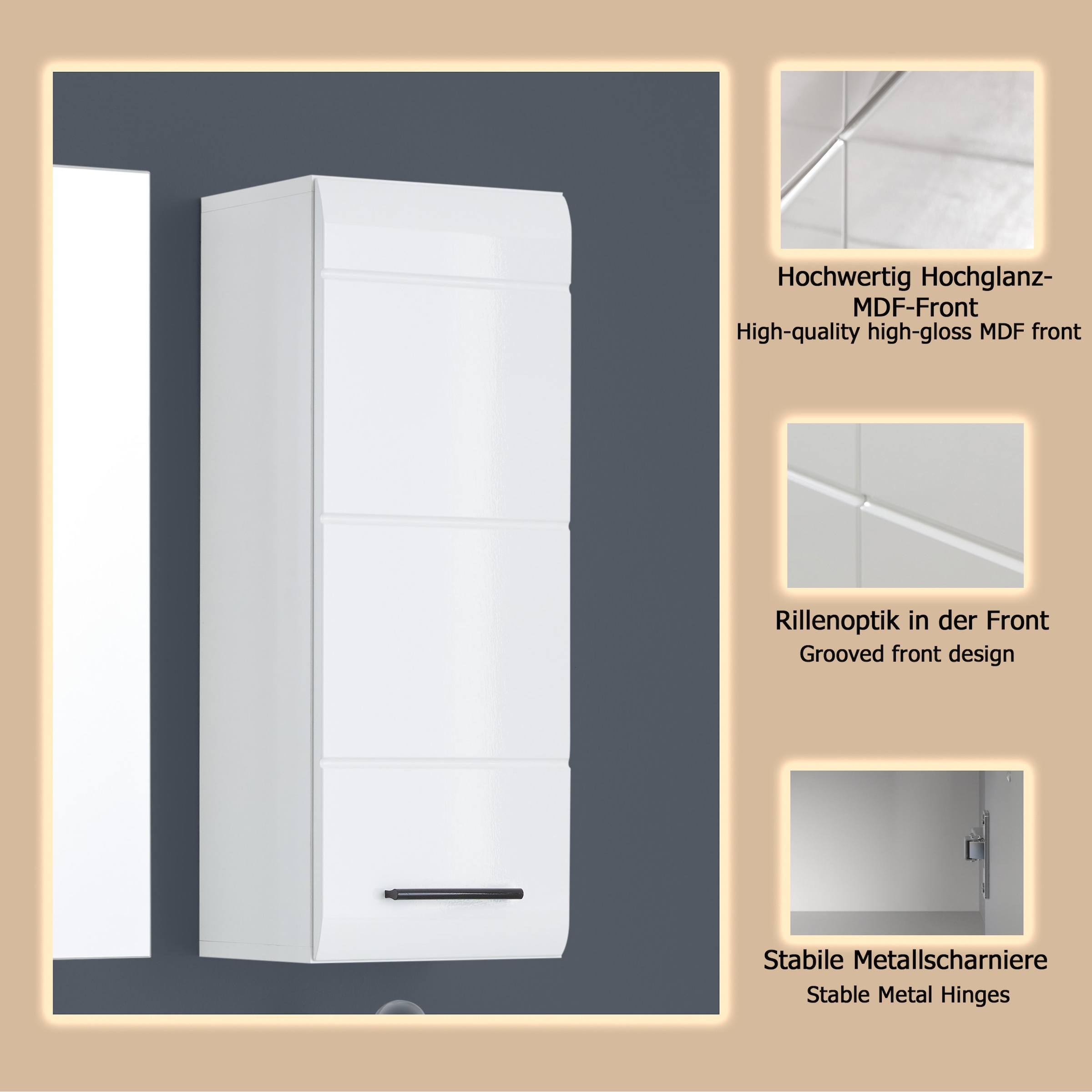 welltime Hängeschrank »Sovana«, Badezimmerschrank mit 2 Fächern in Weiß - (B/T/H) 30/24/77 cm