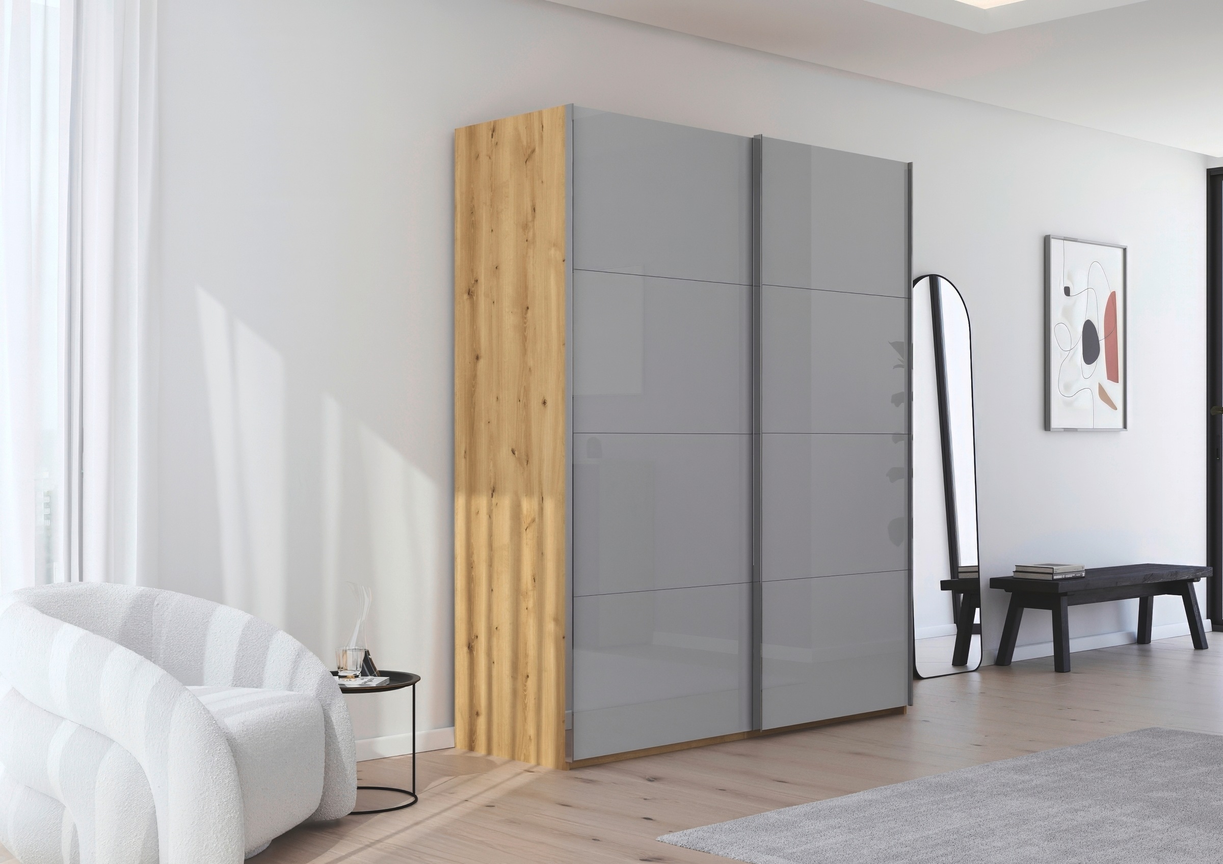 rauch Schwebetürenschrank »Kleiderschrank Schrank Garderobe Schlafzimmerschrank SCALE-FYRA«, edle viergeteilte Türen mit Glas-Front viele Farben MADE IN GERMANY