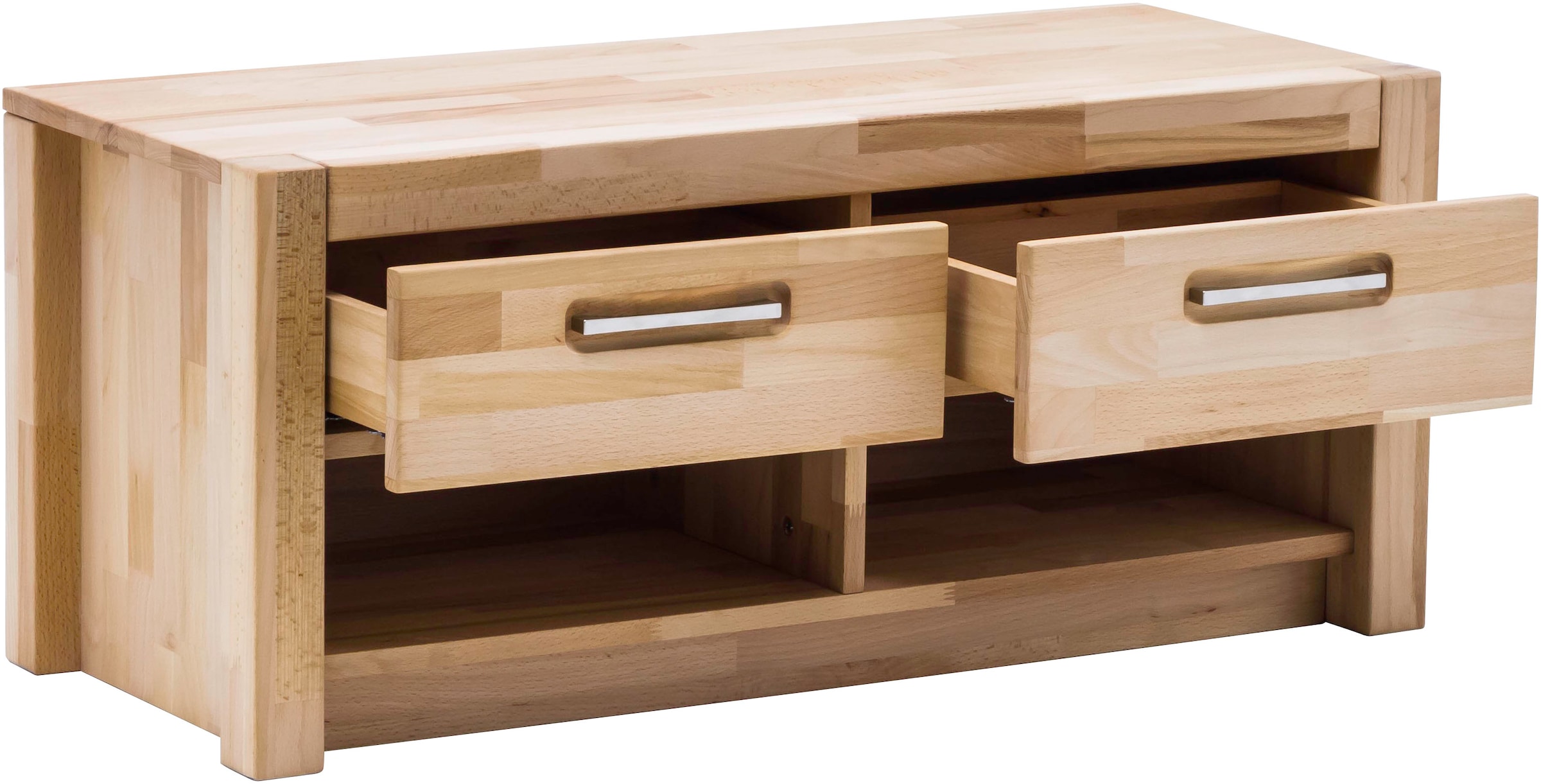 MCA living Garderobenschrank »Fenja Garderobenbank, Flurbank, Bank, Ablagebank - Breite 100 cm«, (1 St.), Massivholz, Kernbuche,2 offene Fächer, 2 Schubkästen, Made in Europe