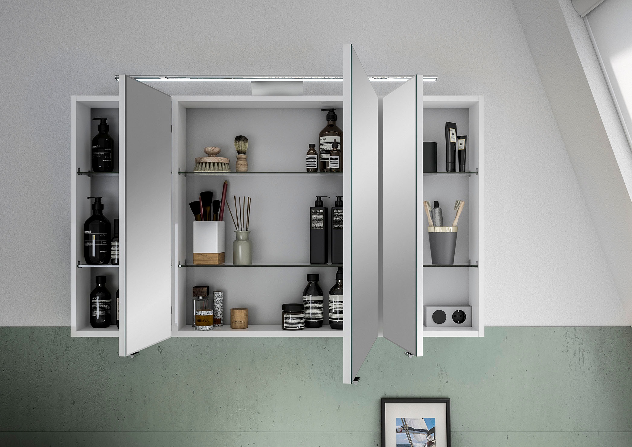 Saphir Badmöbel-Set »6005 Sprint 4-teilig, Keramik-Waschtisch mit LED-Spiegelschrank«, (5 St.), Unterschrank, Midischrank, inkl. Türdämpfer, 5 Türen, 5 Schubladen