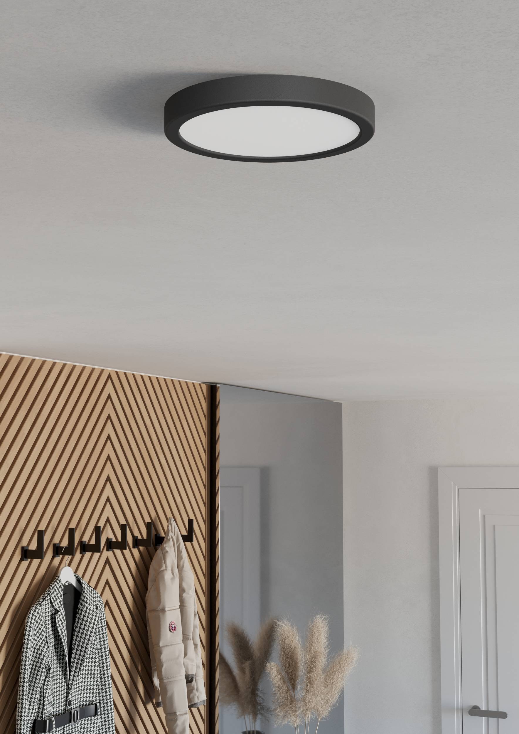 EGLO Aufbauleuchte »Fueva 6-Z Deckenlampe, ZigBee, App und Sprachsteuerung, Badlampe, IP44« LED-Modul 1 Stk. Kaltweiß | RGB Aufbauleuchte - H2,5 x Ø21,1 cm - schwarz - 11,2W inkl.